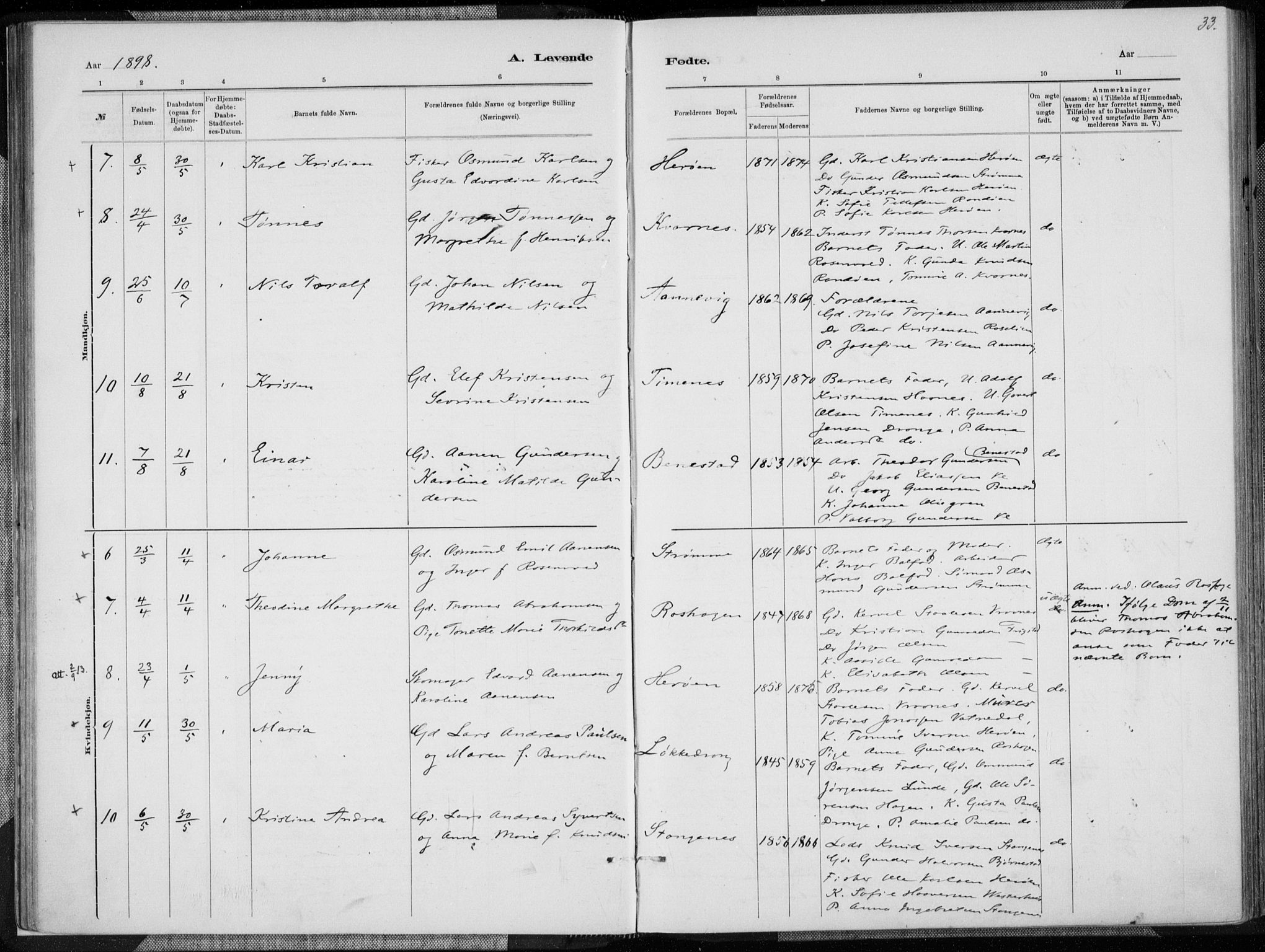 Oddernes sokneprestkontor, AV/SAK-1111-0033/F/Fa/Fab/L0002: Parish register (official) no. A 2, 1884-1903, p. 33
