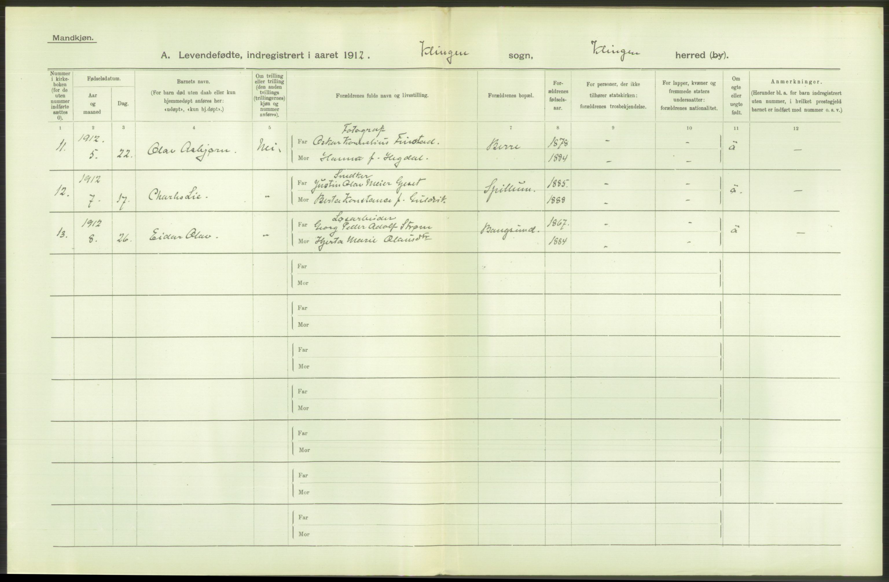 Statistisk sentralbyrå, Sosiodemografiske emner, Befolkning, AV/RA-S-2228/D/Df/Dfb/Dfbb/L0044: N. Trondhjems amt: Levendefødte menn og kvinner. Bygder og byer., 1912, p. 242