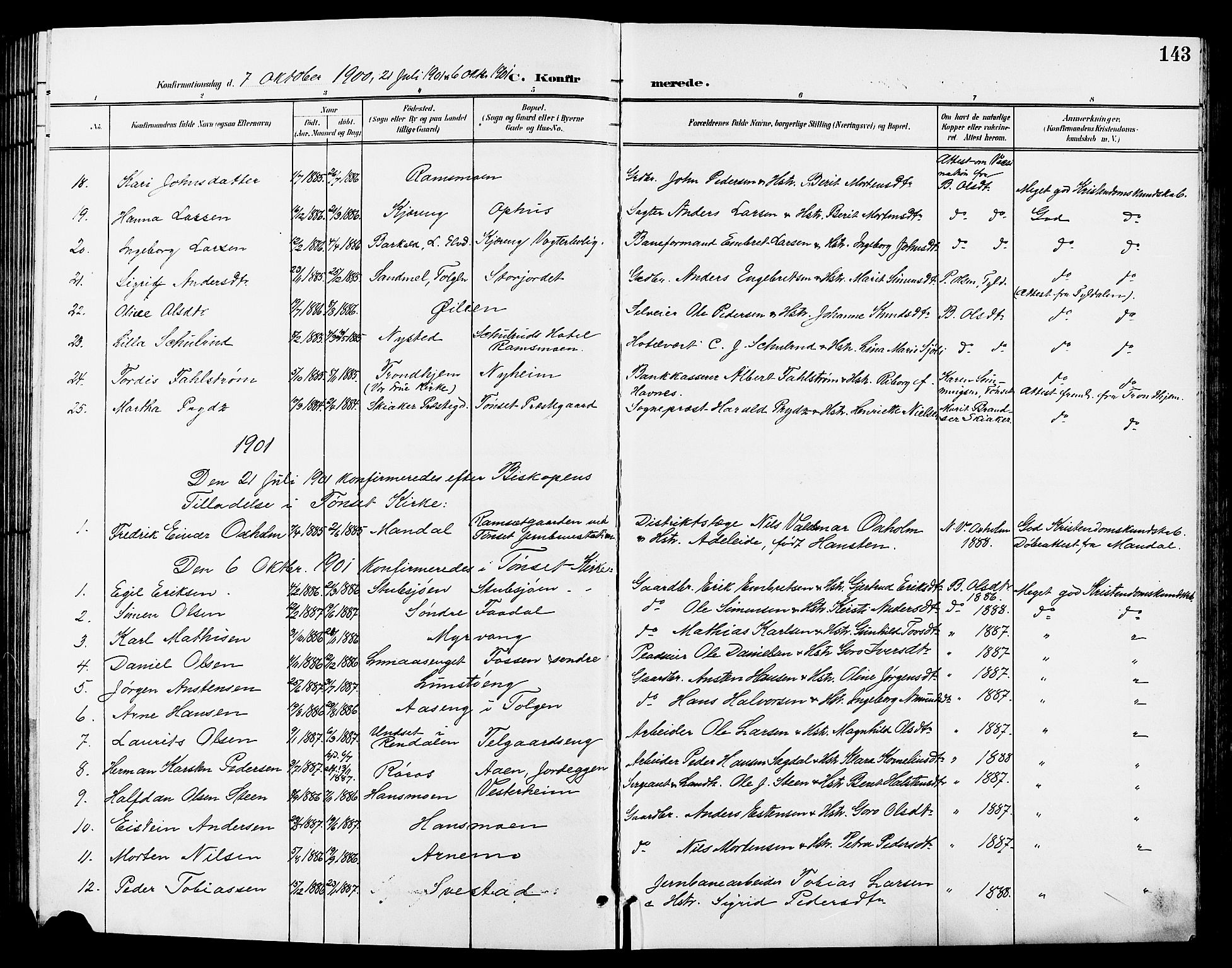 Tynset prestekontor, SAH/PREST-058/H/Ha/Hab/L0009: Parish register (copy) no. 9, 1900-1914, p. 143