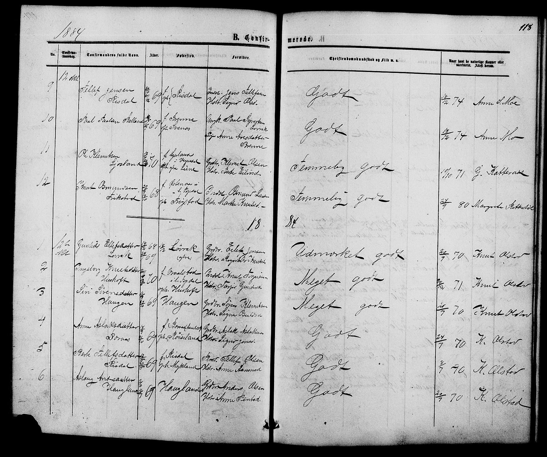 Herefoss sokneprestkontor, SAK/1111-0019/F/Fb/Fbc/L0002: Parish register (copy) no. B 2, 1867-1886, p. 118