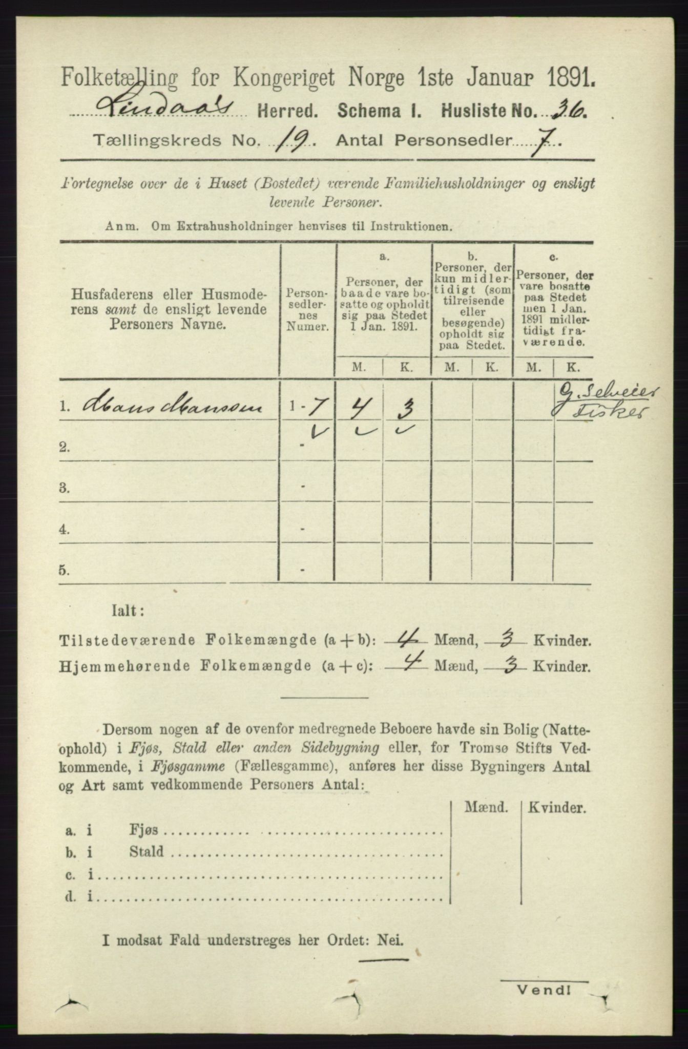 RA, 1891 census for 1263 Lindås, 1891, p. 6908