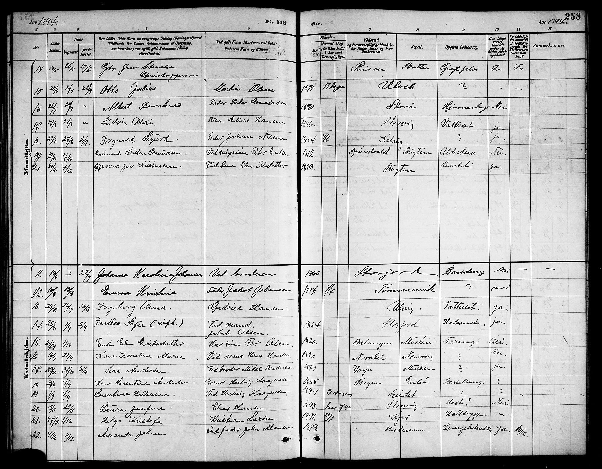 Ministerialprotokoller, klokkerbøker og fødselsregistre - Nordland, AV/SAT-A-1459/861/L0876: Parish register (copy) no. 861C02, 1887-1903, p. 258