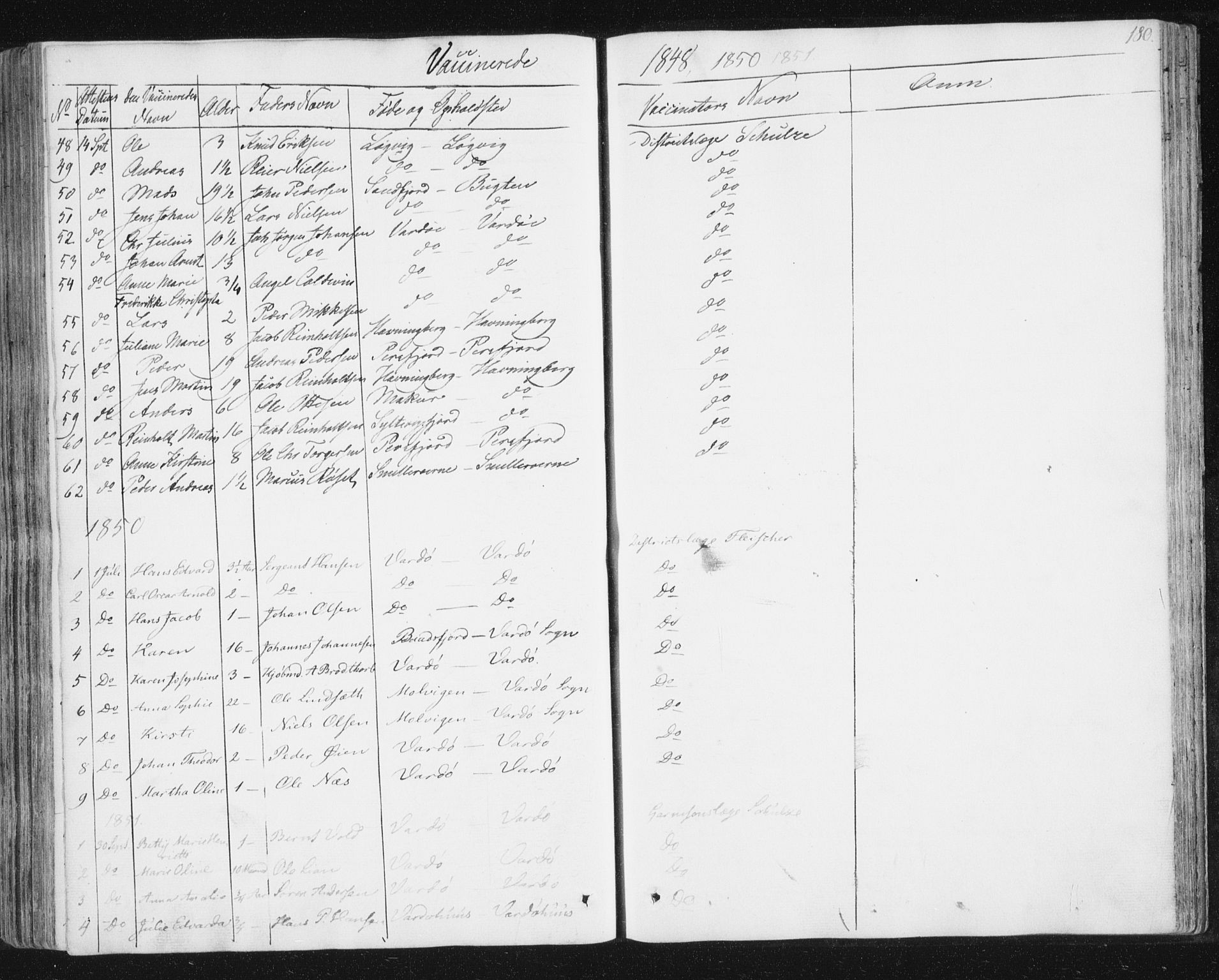 Vardø sokneprestkontor, SATØ/S-1332/H/Ha/L0003kirke: Parish register (official) no. 3, 1843-1861, p. 180