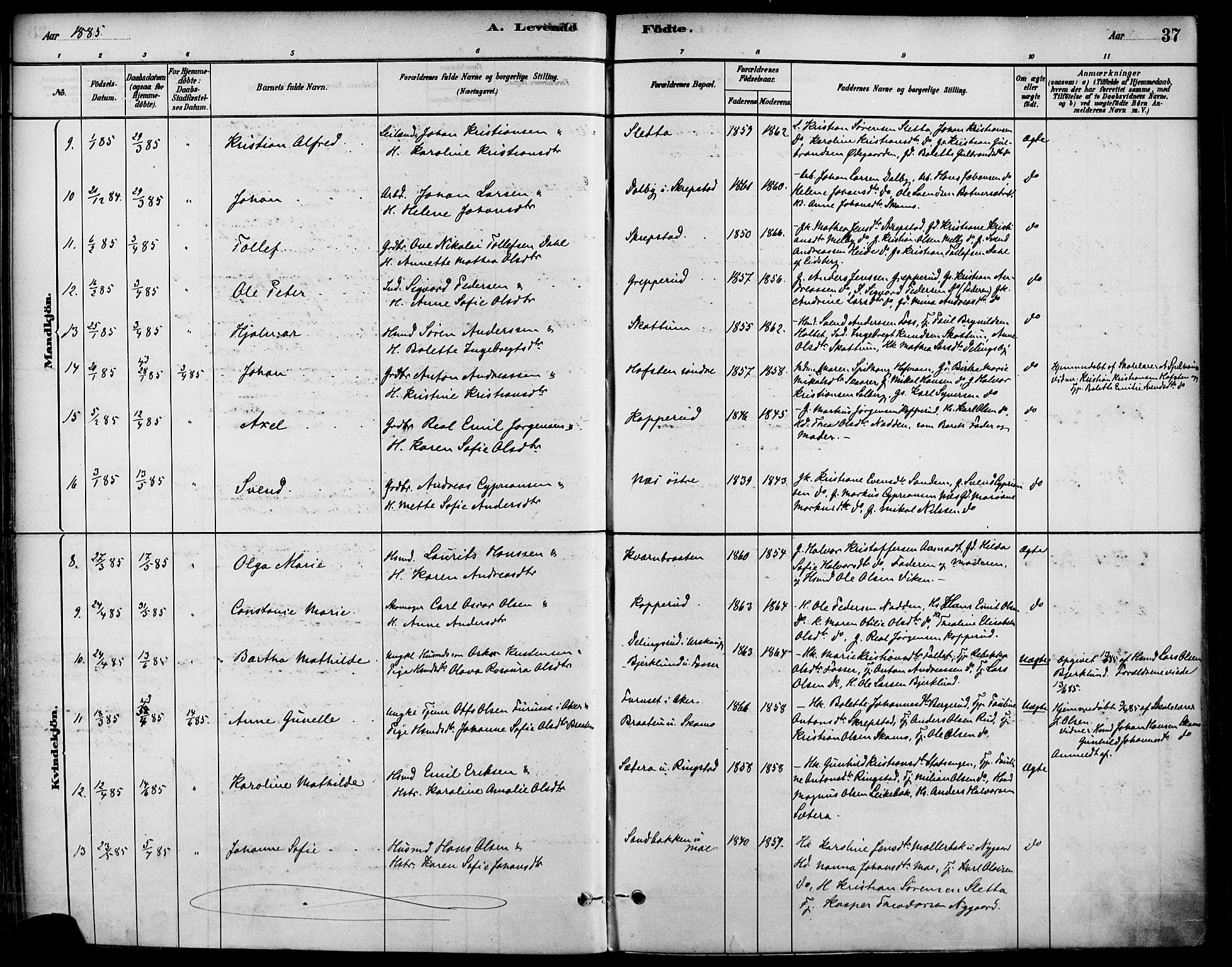 Høland prestekontor Kirkebøker, SAO/A-10346a/F/Fa/L0013: Parish register (official) no. I 13, 1880-1897, p. 37