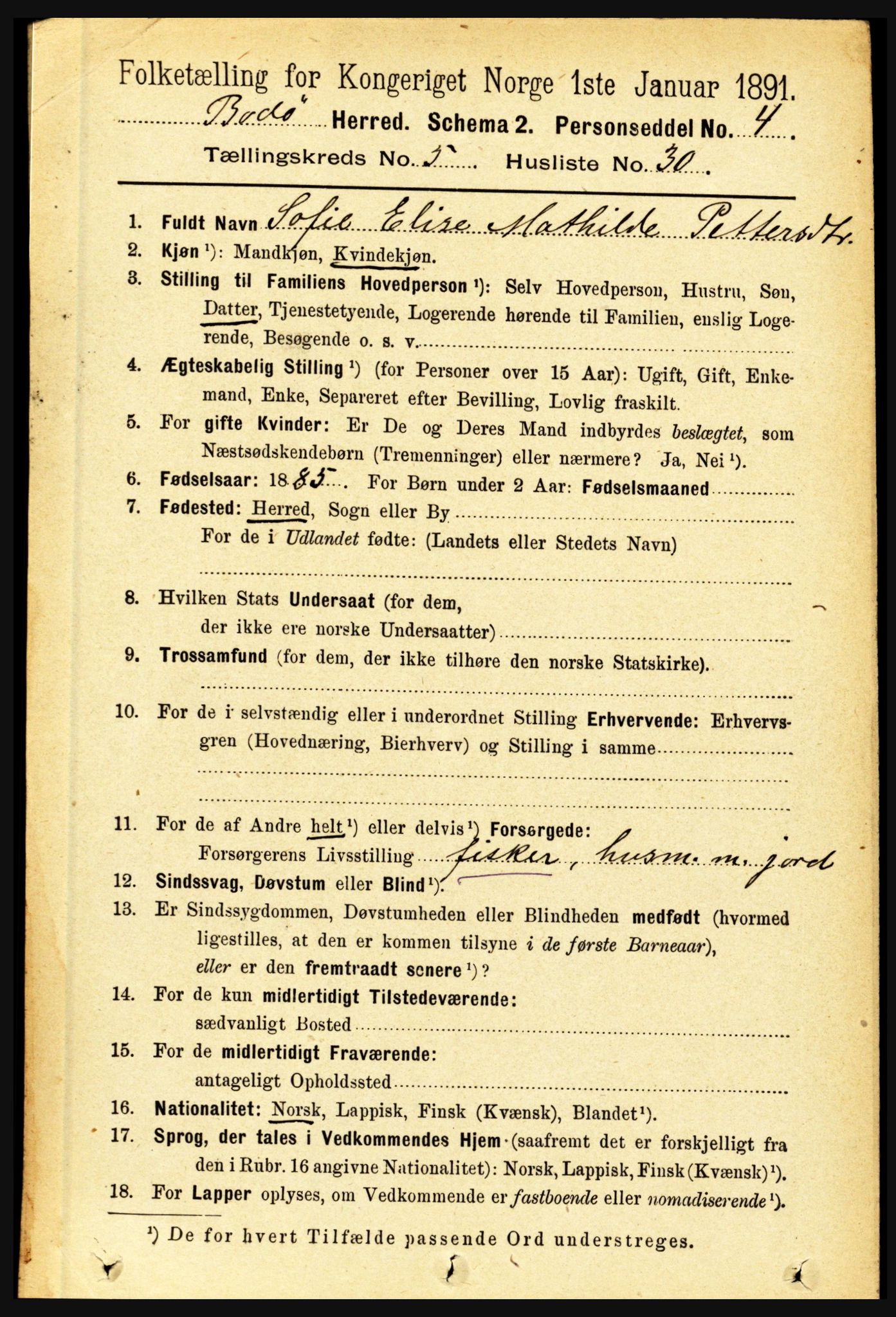 RA, 1891 census for 1843 Bodø, 1891, p. 3348