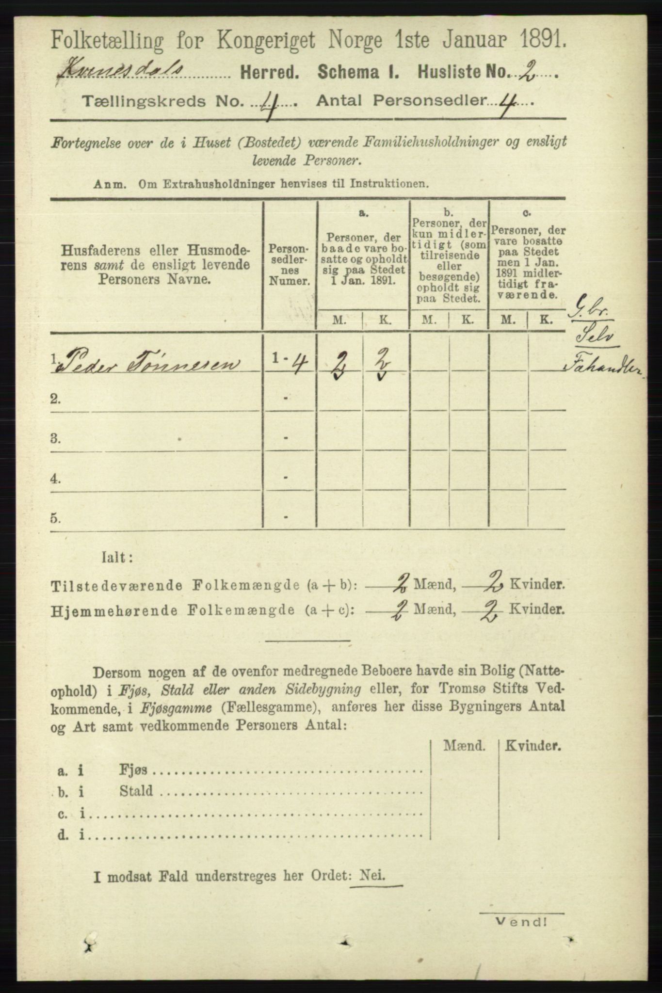 RA, 1891 census for 1037 Kvinesdal, 1891, p. 1395