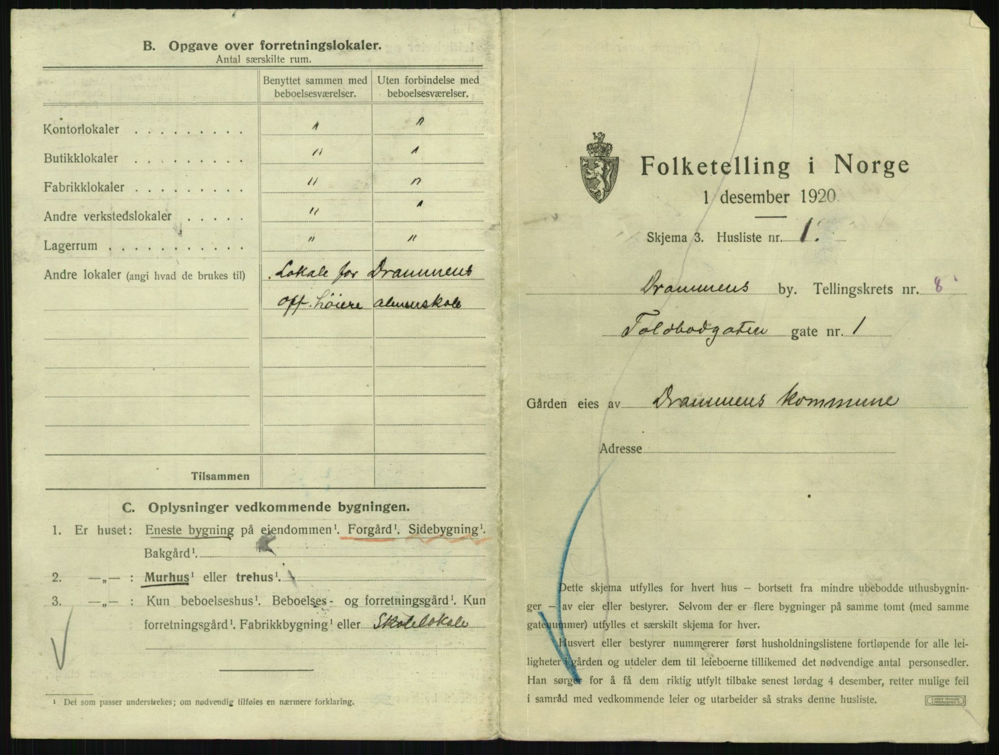 SAKO, 1920 census for Drammen, 1920, p. 3872