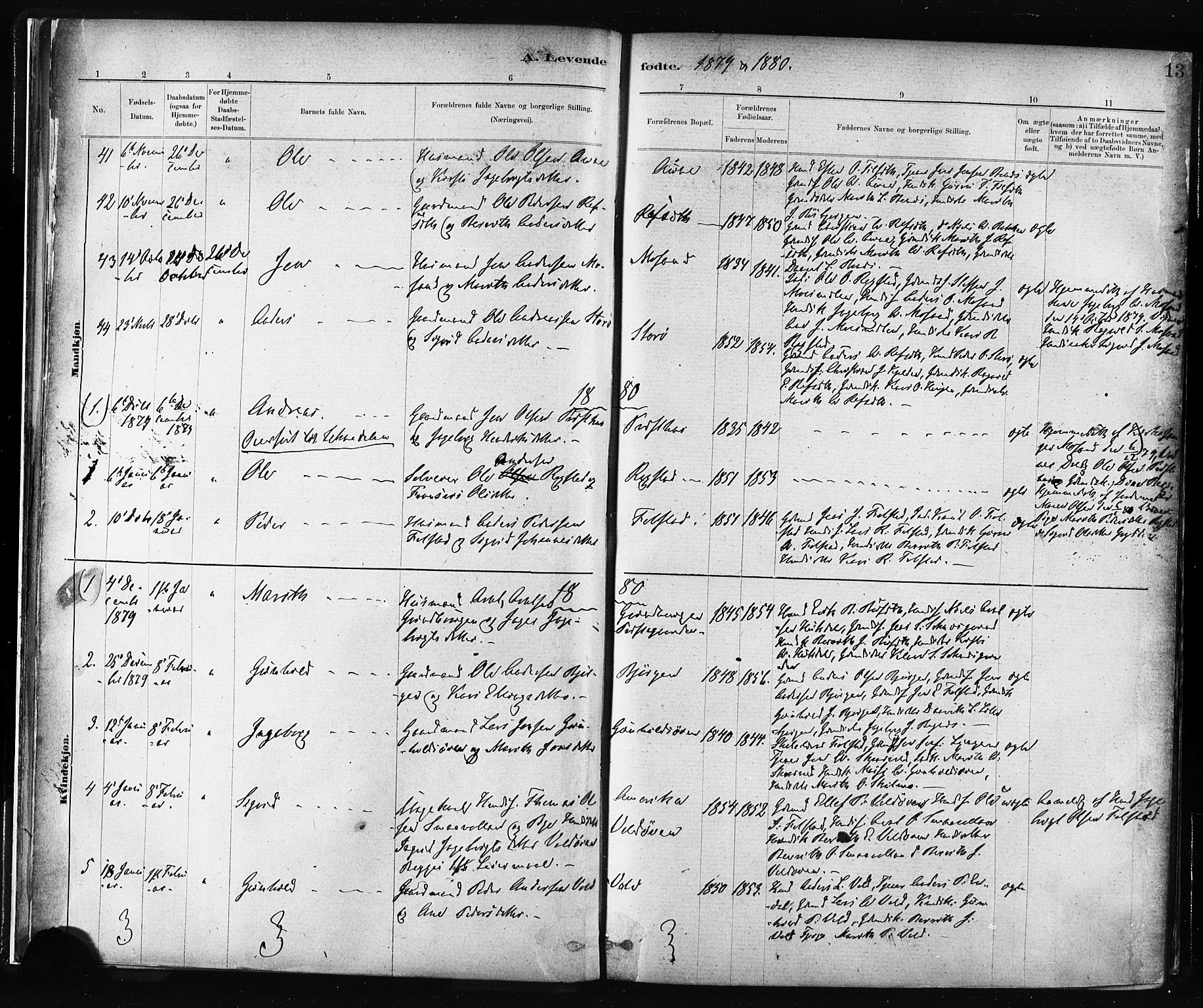 Ministerialprotokoller, klokkerbøker og fødselsregistre - Sør-Trøndelag, SAT/A-1456/687/L1002: Parish register (official) no. 687A08, 1878-1890, p. 13