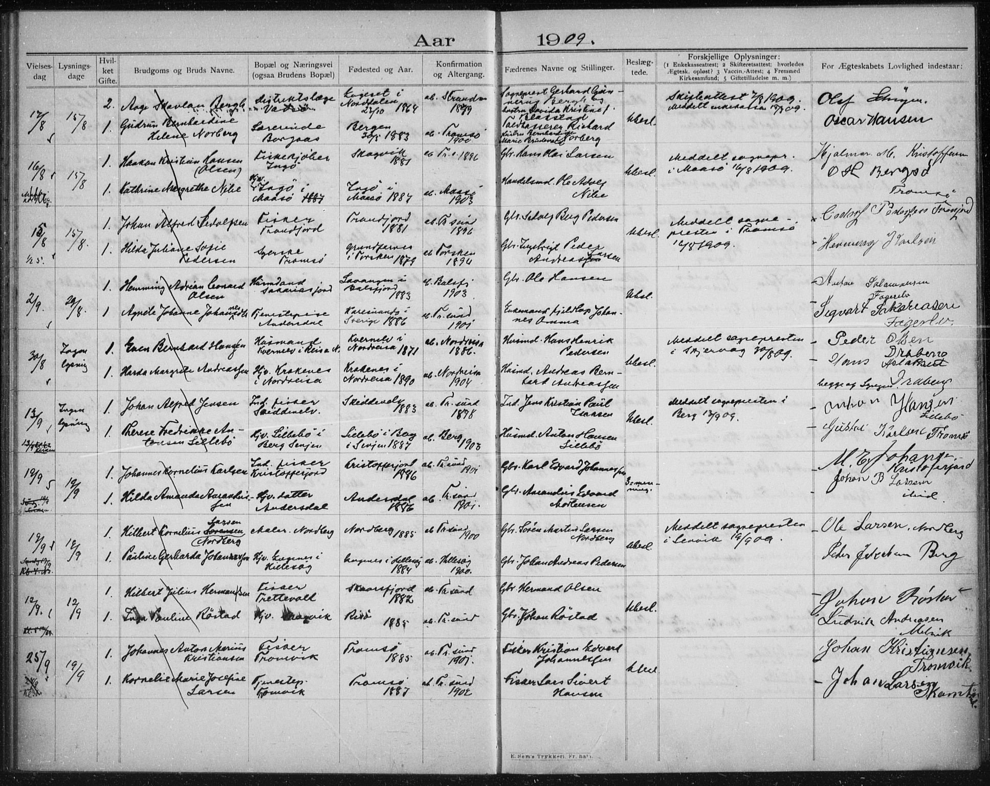 Tromsøysund sokneprestkontor, AV/SATØ-S-1304/H/Hc/L0058: Banns register no. 58, 1905-1912