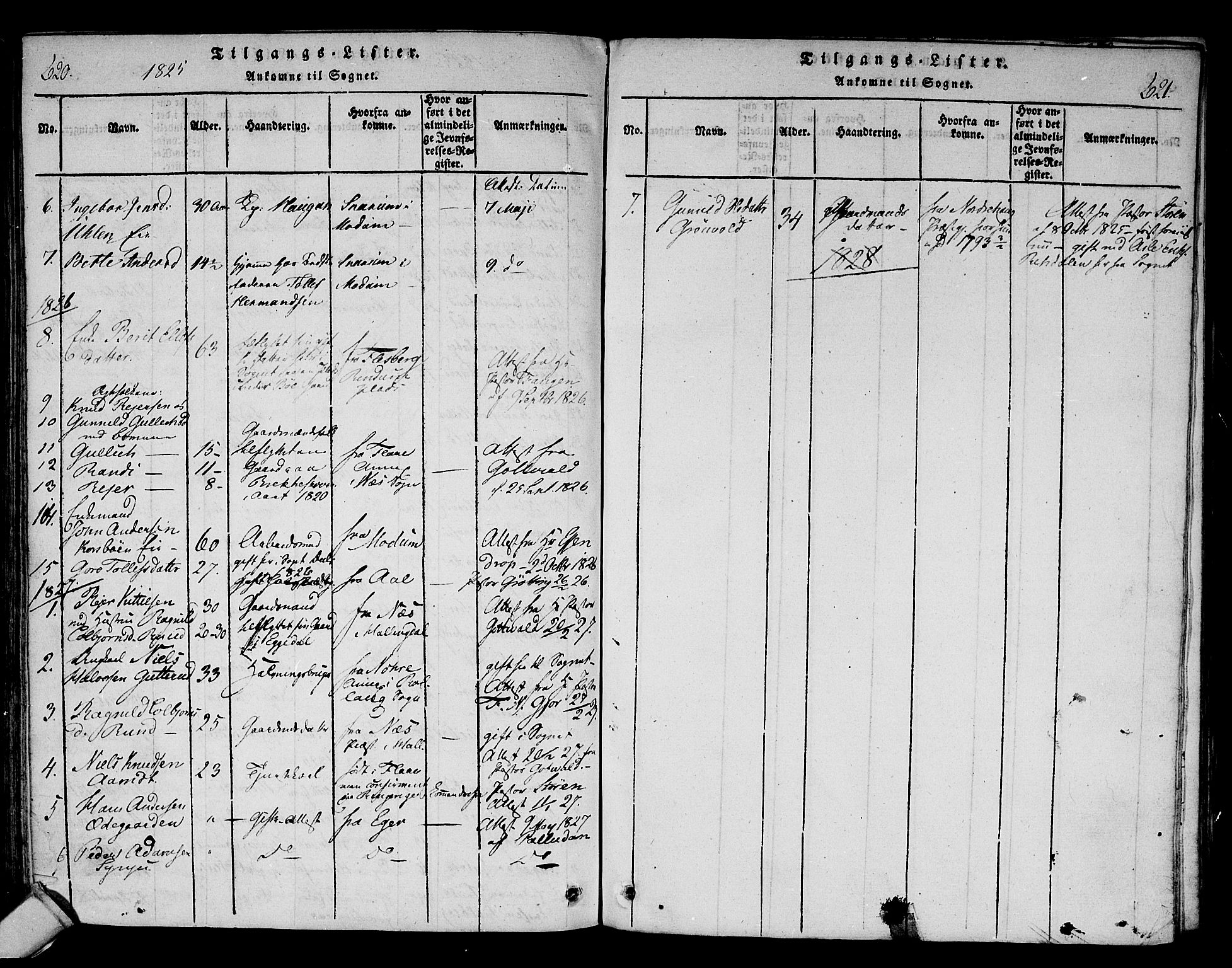Sigdal kirkebøker, SAKO/A-245/F/Fa/L0005: Parish register (official) no. I 5 /1, 1815-1829, p. 620-621
