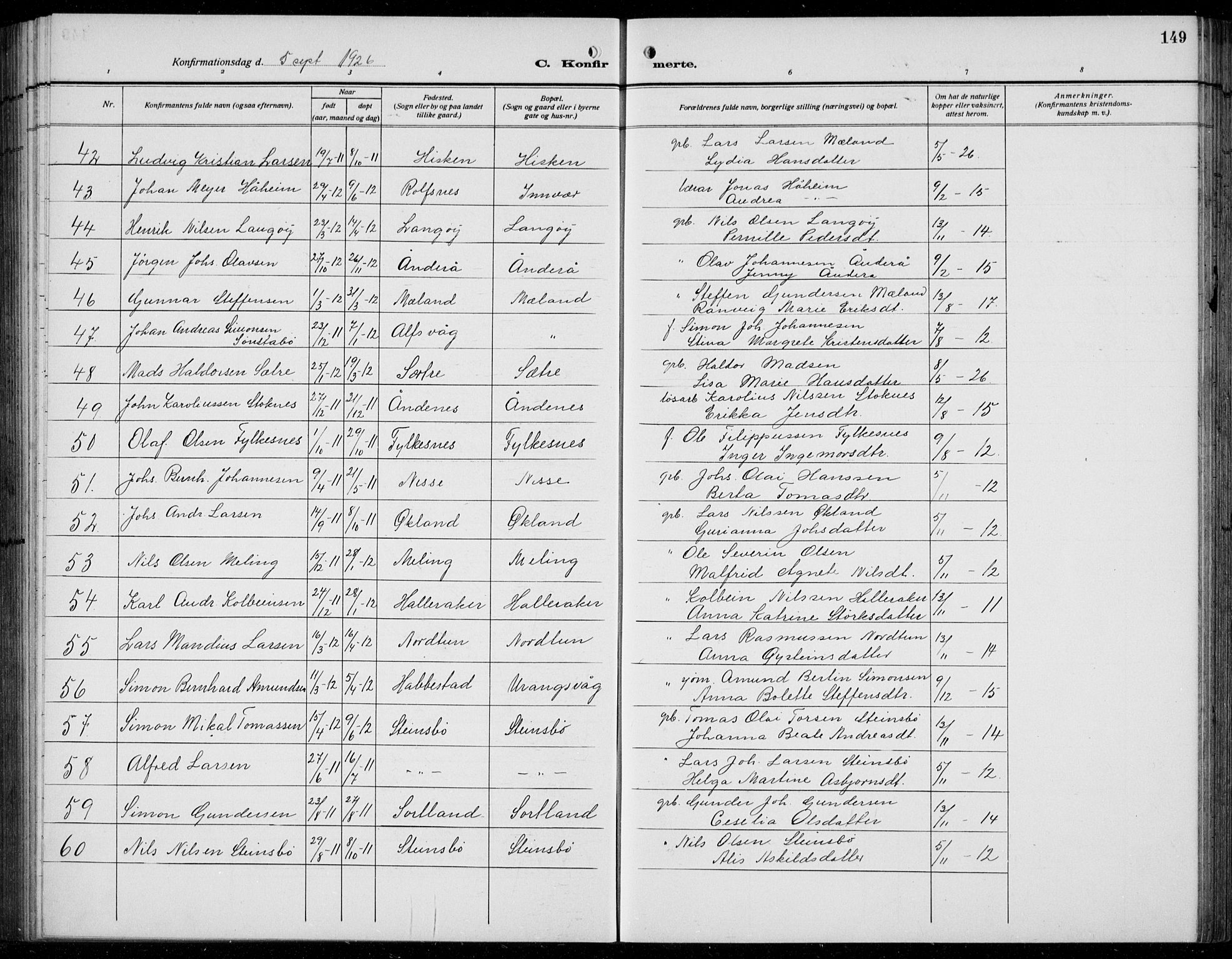 Finnås sokneprestembete, AV/SAB-A-99925/H/Ha/Hab/Habb/L0006: Parish register (copy) no. B 6, 1920-1936, p. 149