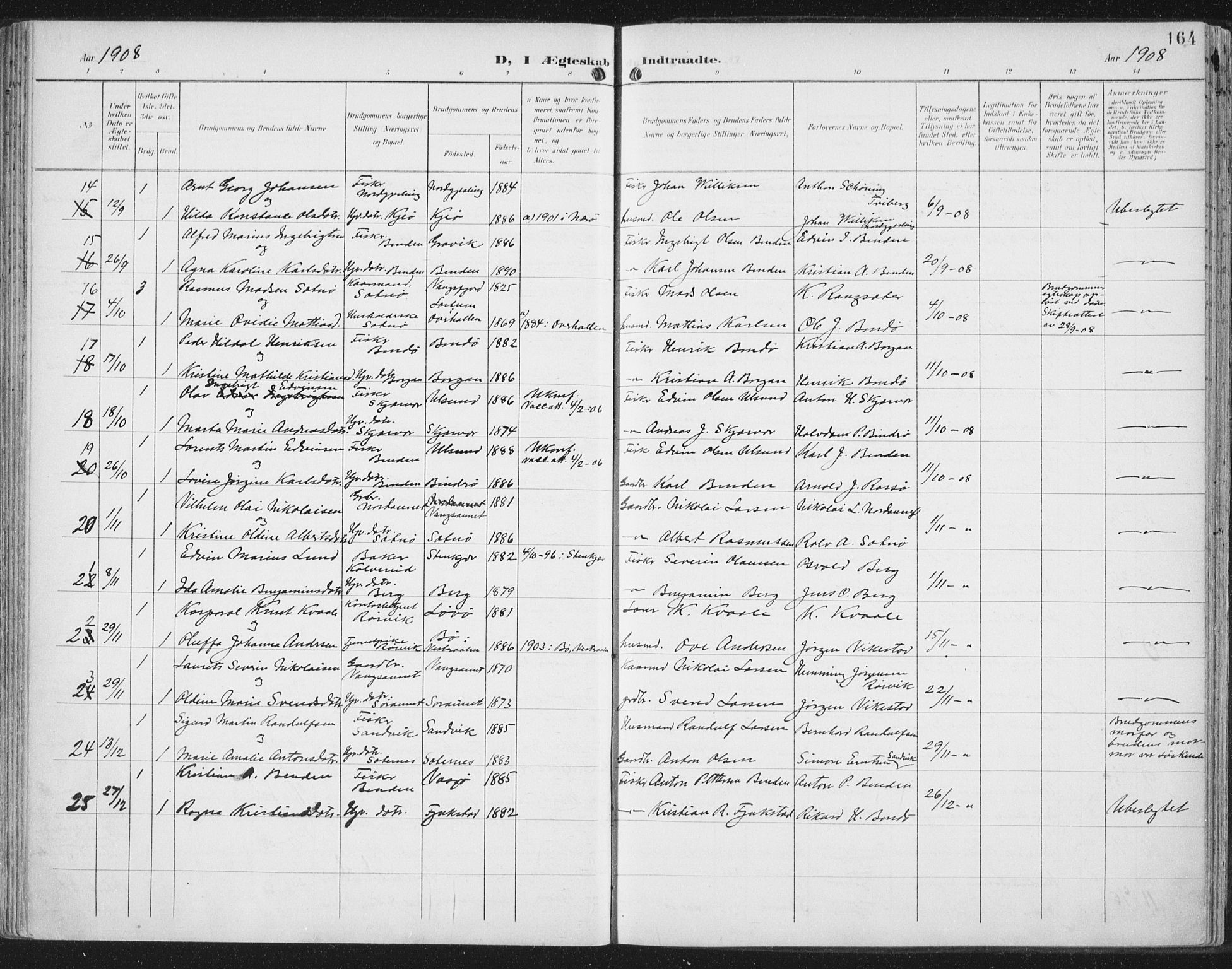 Ministerialprotokoller, klokkerbøker og fødselsregistre - Nord-Trøndelag, SAT/A-1458/786/L0688: Parish register (official) no. 786A04, 1899-1912, p. 164