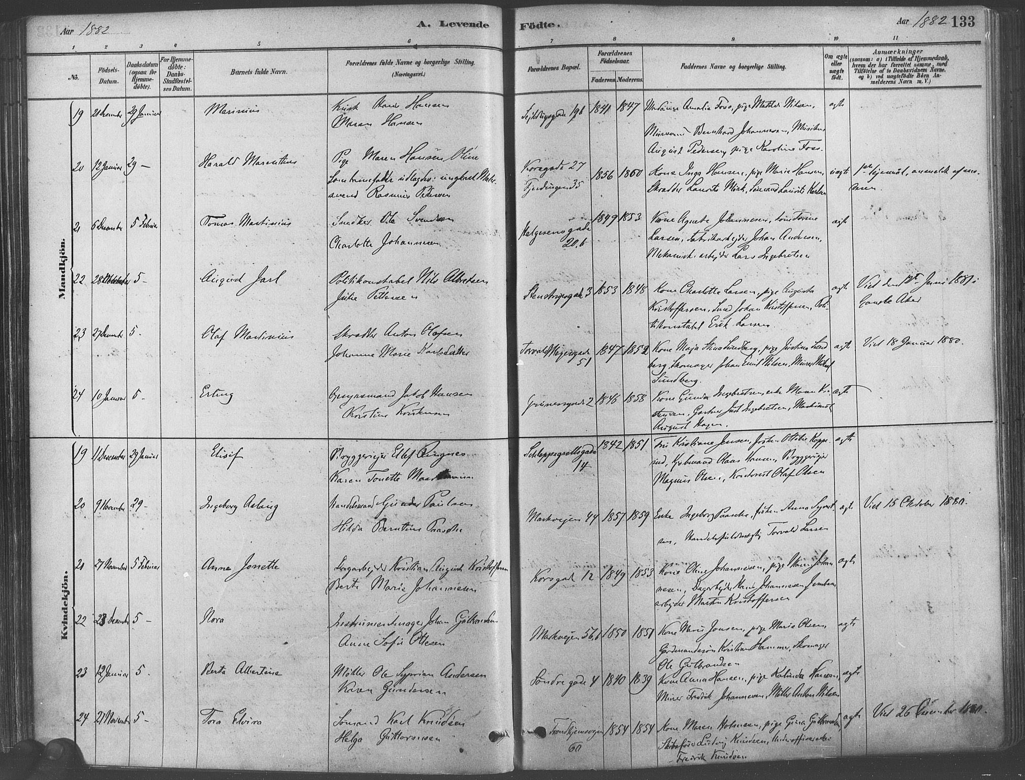 Paulus prestekontor Kirkebøker, AV/SAO-A-10871/F/Fa/L0003: Parish register (official) no. 3, 1879-1887, p. 133