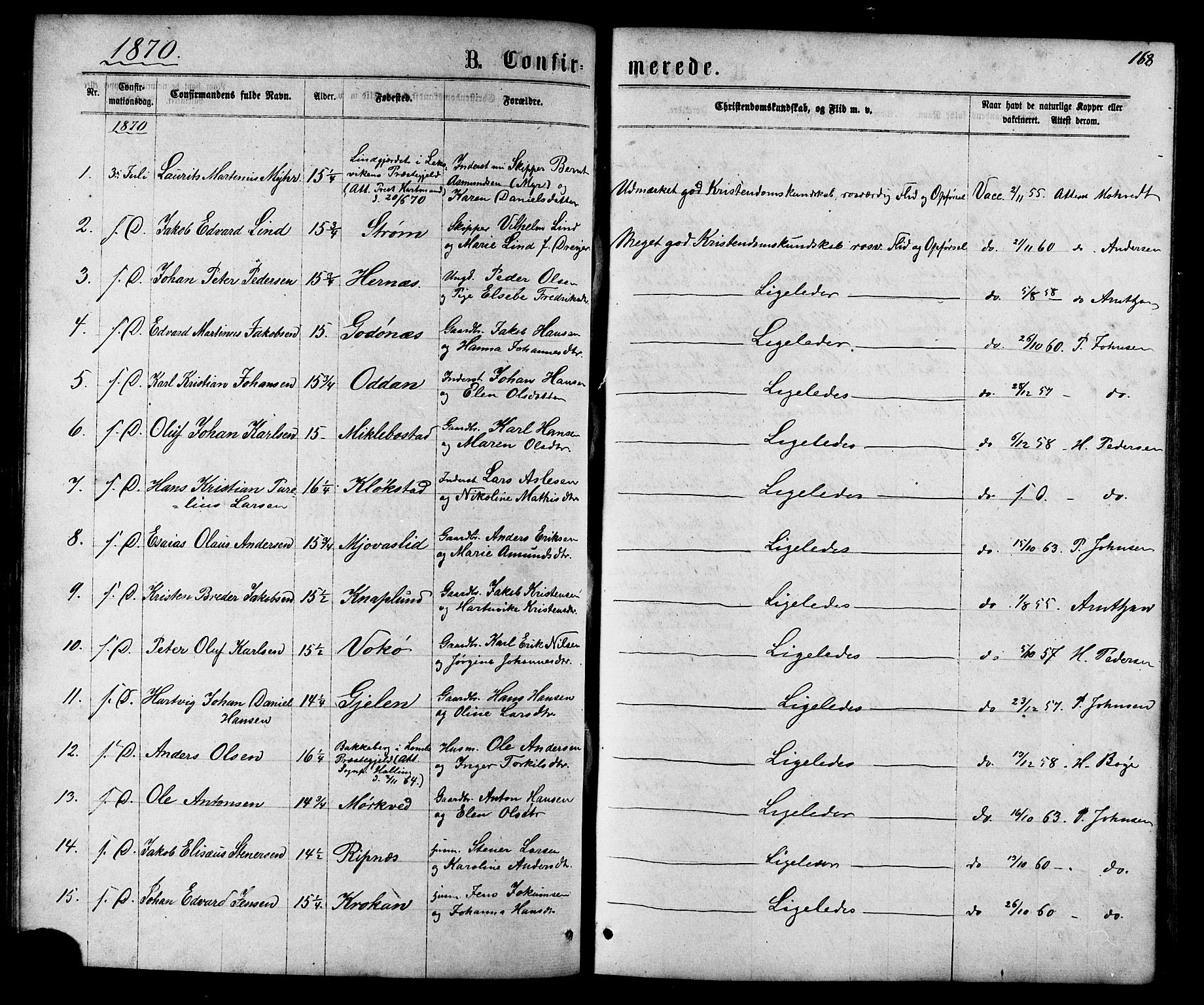 Ministerialprotokoller, klokkerbøker og fødselsregistre - Nordland, SAT/A-1459/801/L0029: Parish register (copy) no. 801C04, 1868-1878, p. 168