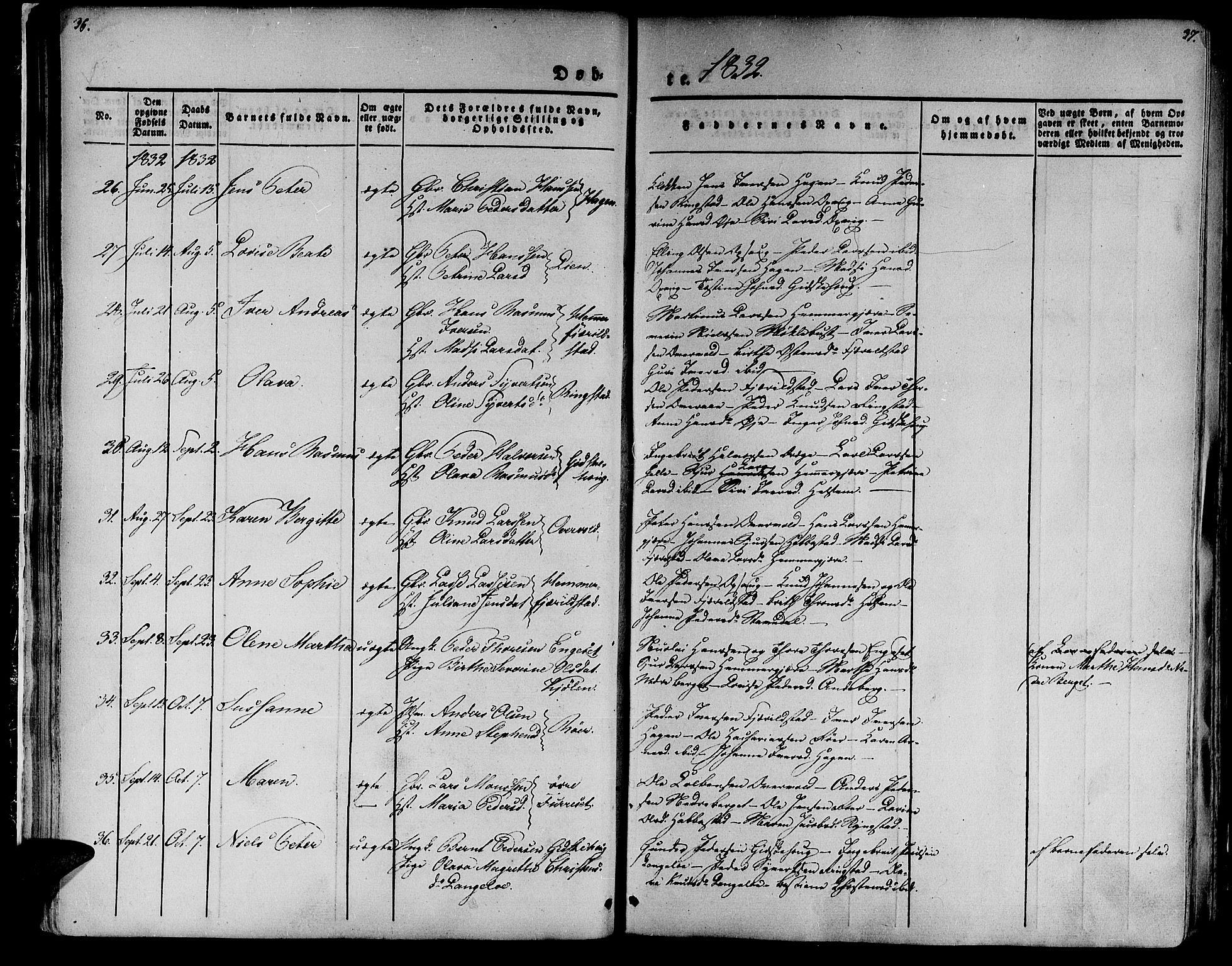 Ministerialprotokoller, klokkerbøker og fødselsregistre - Møre og Romsdal, SAT/A-1454/520/L0274: Parish register (official) no. 520A04, 1827-1864, p. 36-37