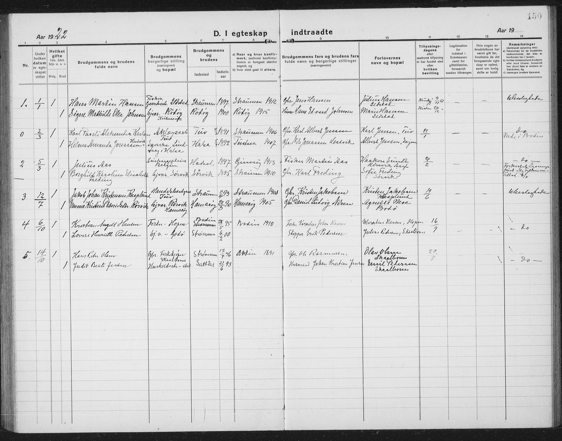 Ministerialprotokoller, klokkerbøker og fødselsregistre - Nordland, AV/SAT-A-1459/804/L0089: Parish register (copy) no. 804C02, 1918-1935, p. 150