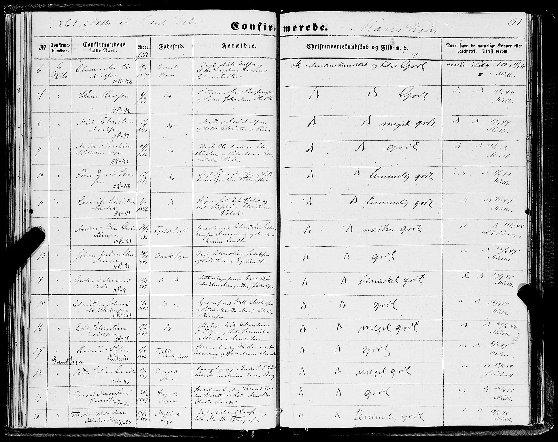 Domkirken sokneprestembete, AV/SAB-A-74801/H/Haa/L0028: Parish register (official) no. C 3, 1852-1864, p. 61