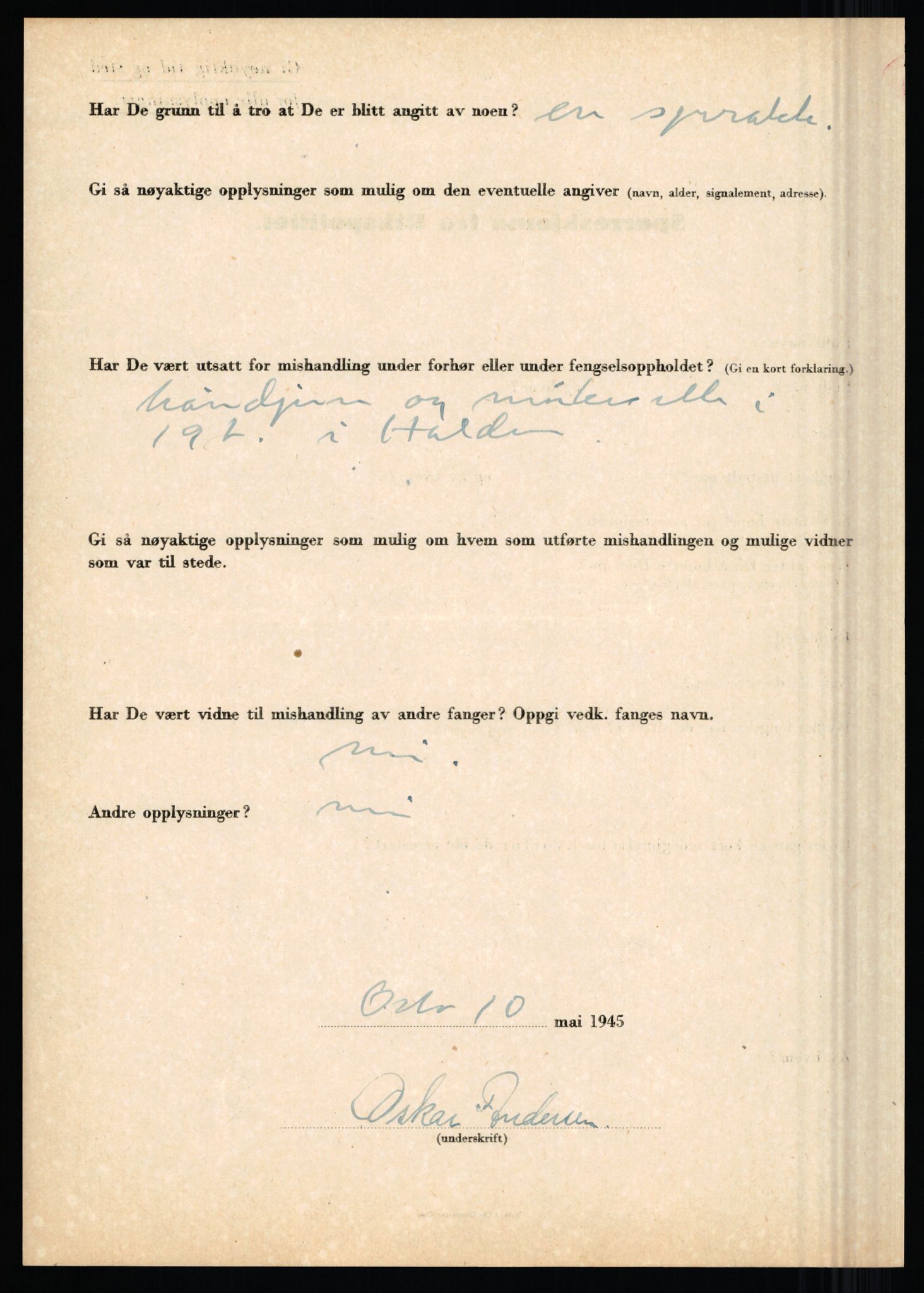 Rikspolitisjefen, AV/RA-S-1560/L/L0001: Abelseth, Rudolf - Berentsen, Odd, 1940-1945, p. 522