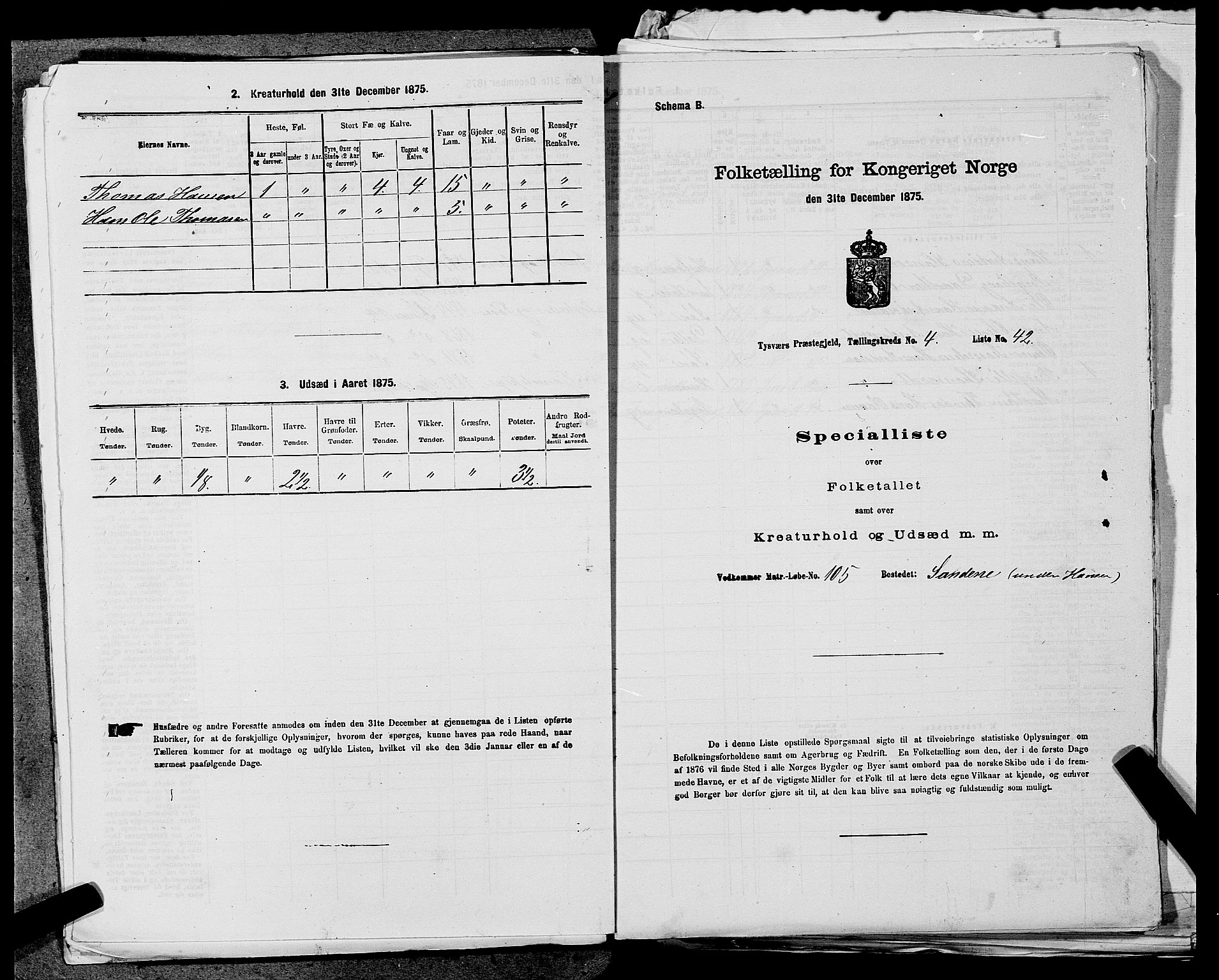 SAST, 1875 census for 1146P Tysvær, 1875, p. 517