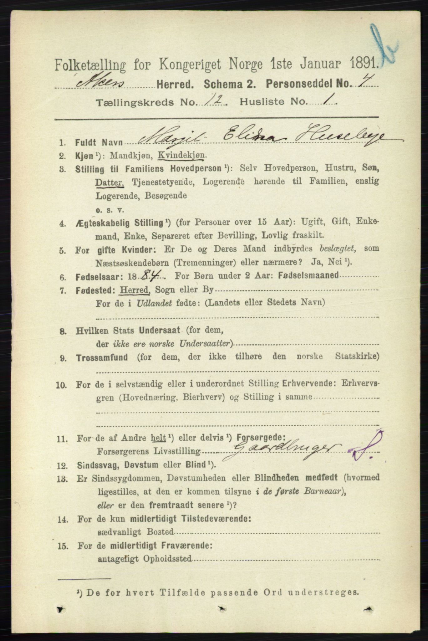 RA, 1891 census for 0218 Aker, 1891, p. 11403