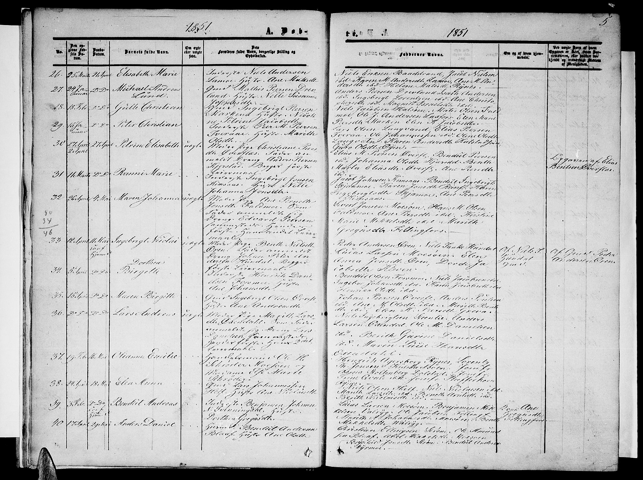 Ministerialprotokoller, klokkerbøker og fødselsregistre - Nordland, AV/SAT-A-1459/820/L0301: Parish register (copy) no. 820C03, 1851-1858, p. 5