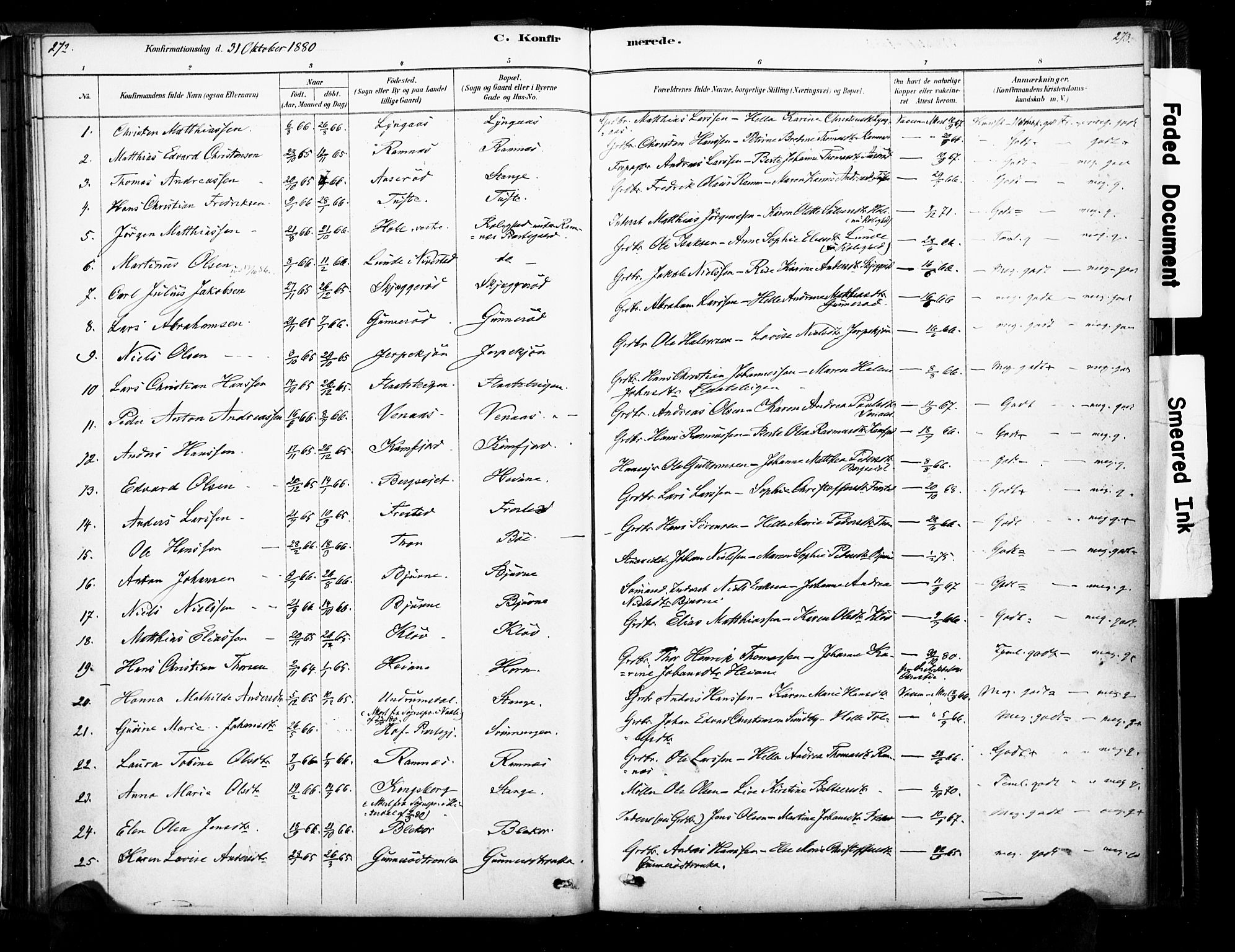 Ramnes kirkebøker, AV/SAKO-A-314/F/Fa/L0007: Parish register (official) no. I 7, 1878-1895, p. 272-273