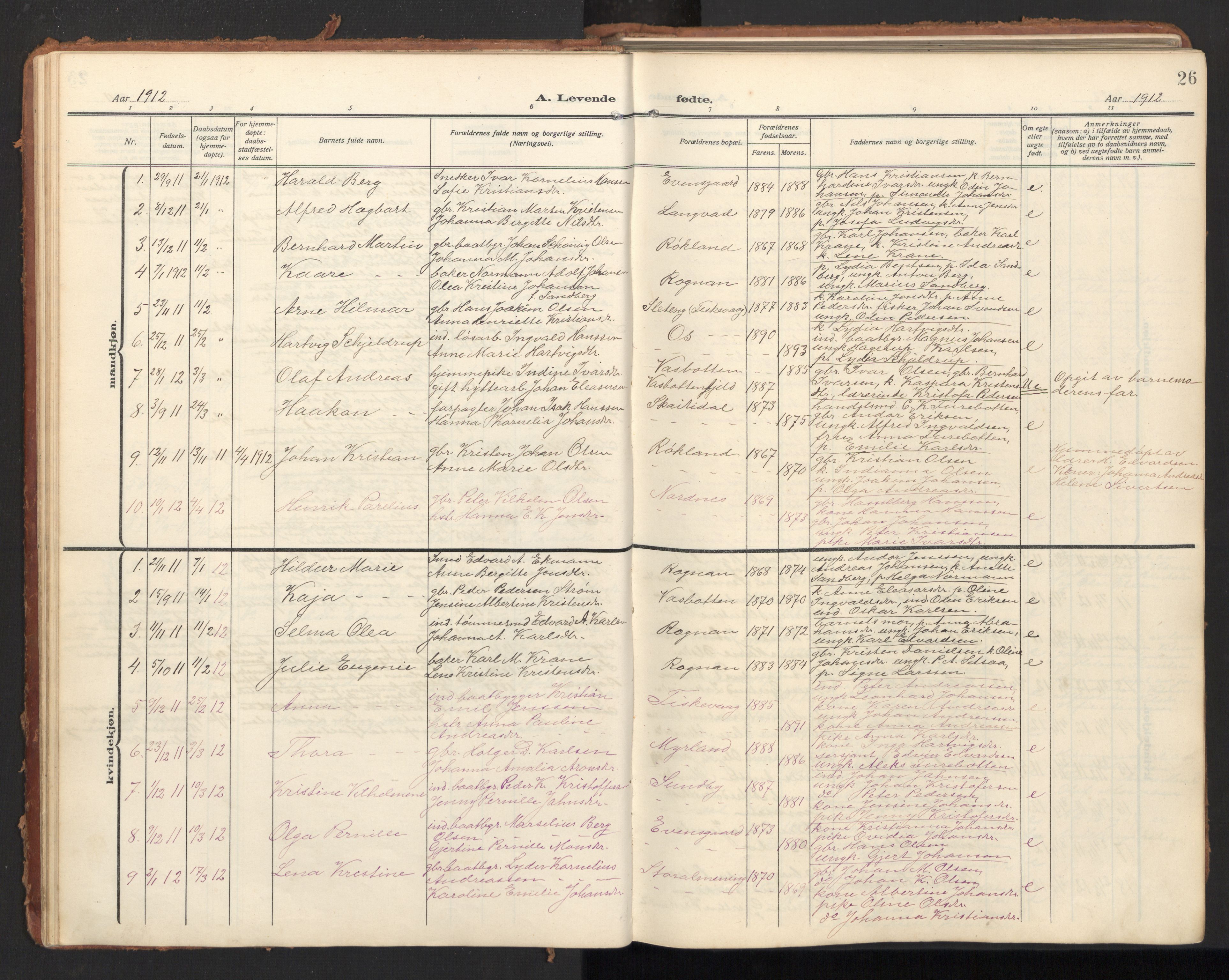 Ministerialprotokoller, klokkerbøker og fødselsregistre - Nordland, SAT/A-1459/847/L0683: Parish register (copy) no. 847C11, 1908-1929, p. 26