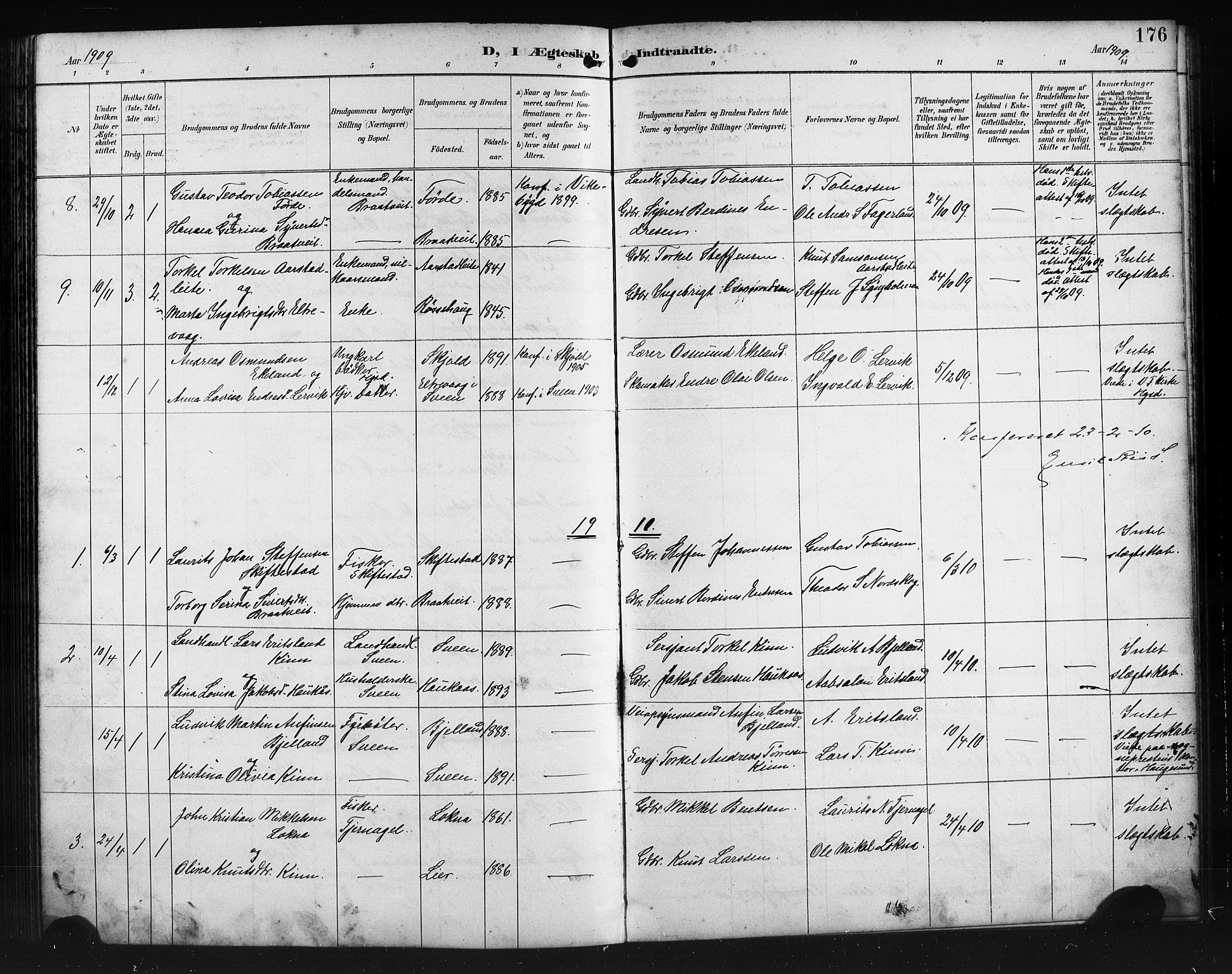 Sveio Sokneprestembete, AV/SAB-A-78501/H/Hab: Parish register (copy) no. A 4, 1897-1911, p. 176