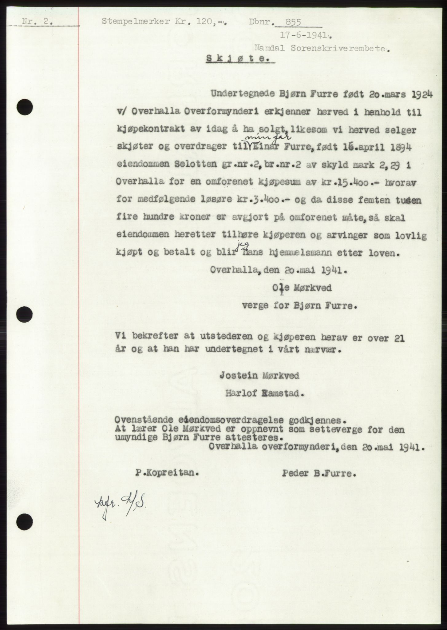 Namdal sorenskriveri, AV/SAT-A-4133/1/2/2C: Mortgage book no. -, 1940-1941, Deed date: 17.06.1941