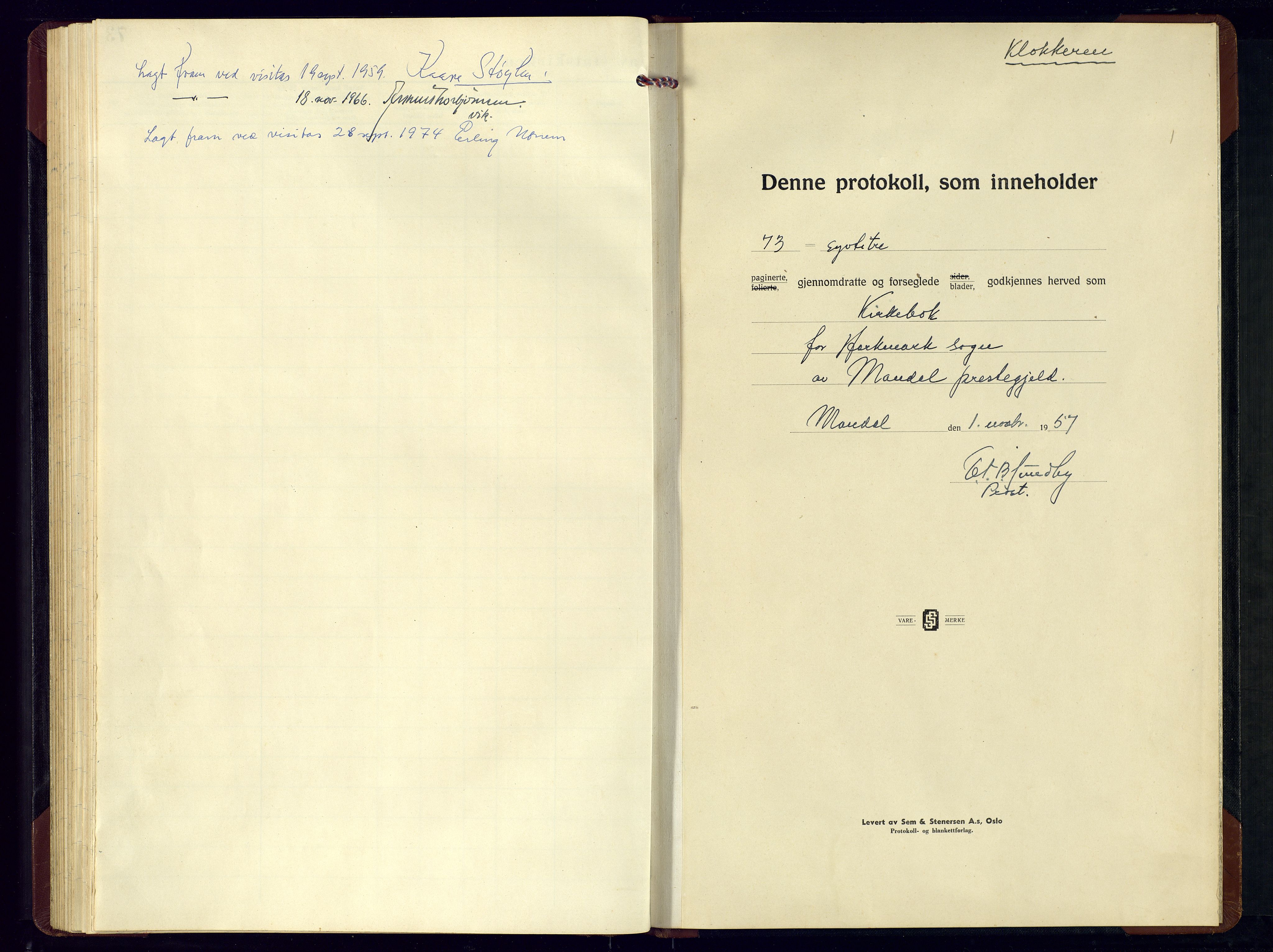 Mandal sokneprestkontor, SAK/1111-0030/F/Fb/Fbb/L0006: Parish register (copy) no. B 6, 1957-1973