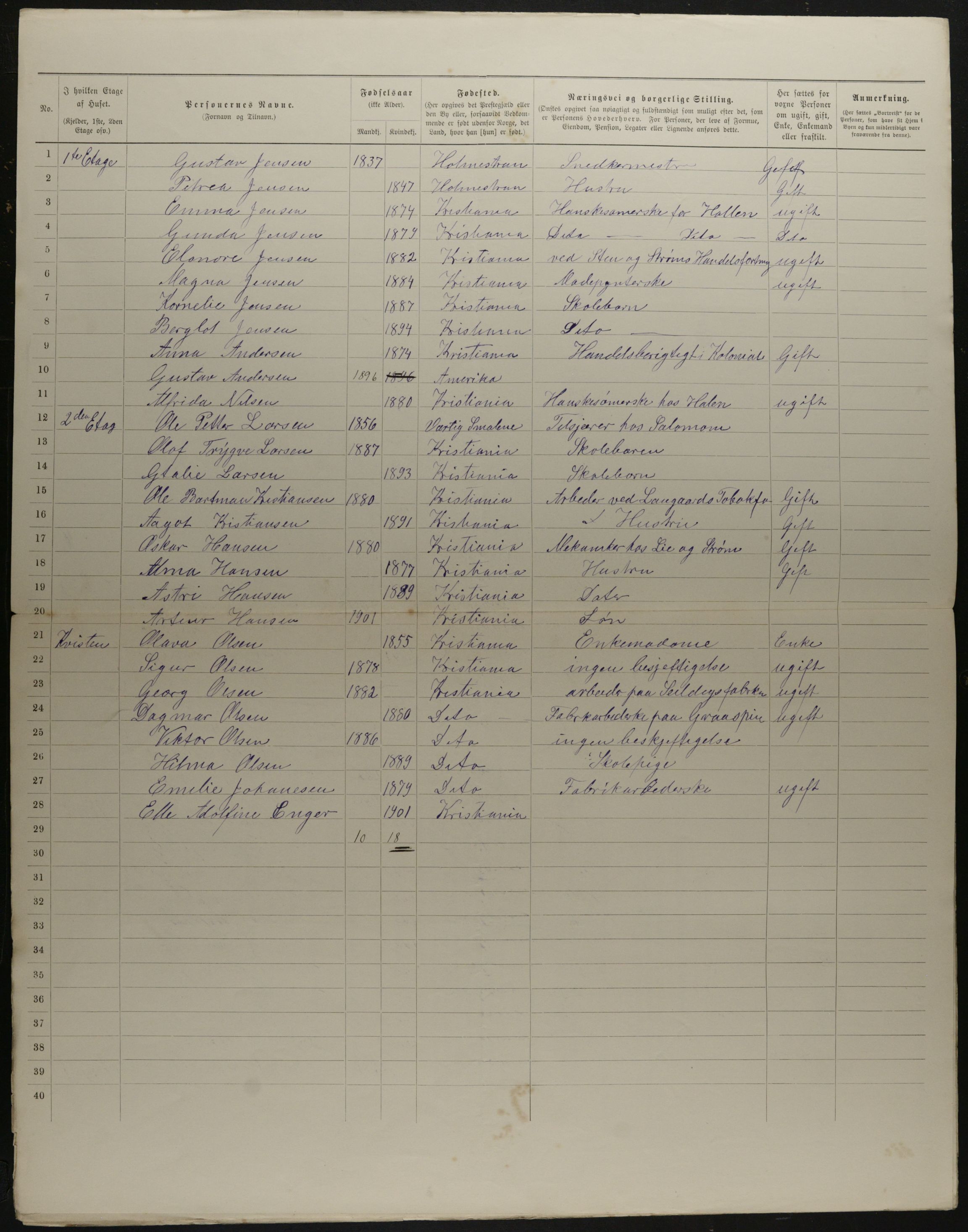 OBA, Municipal Census 1901 for Kristiania, 1901, p. 16794