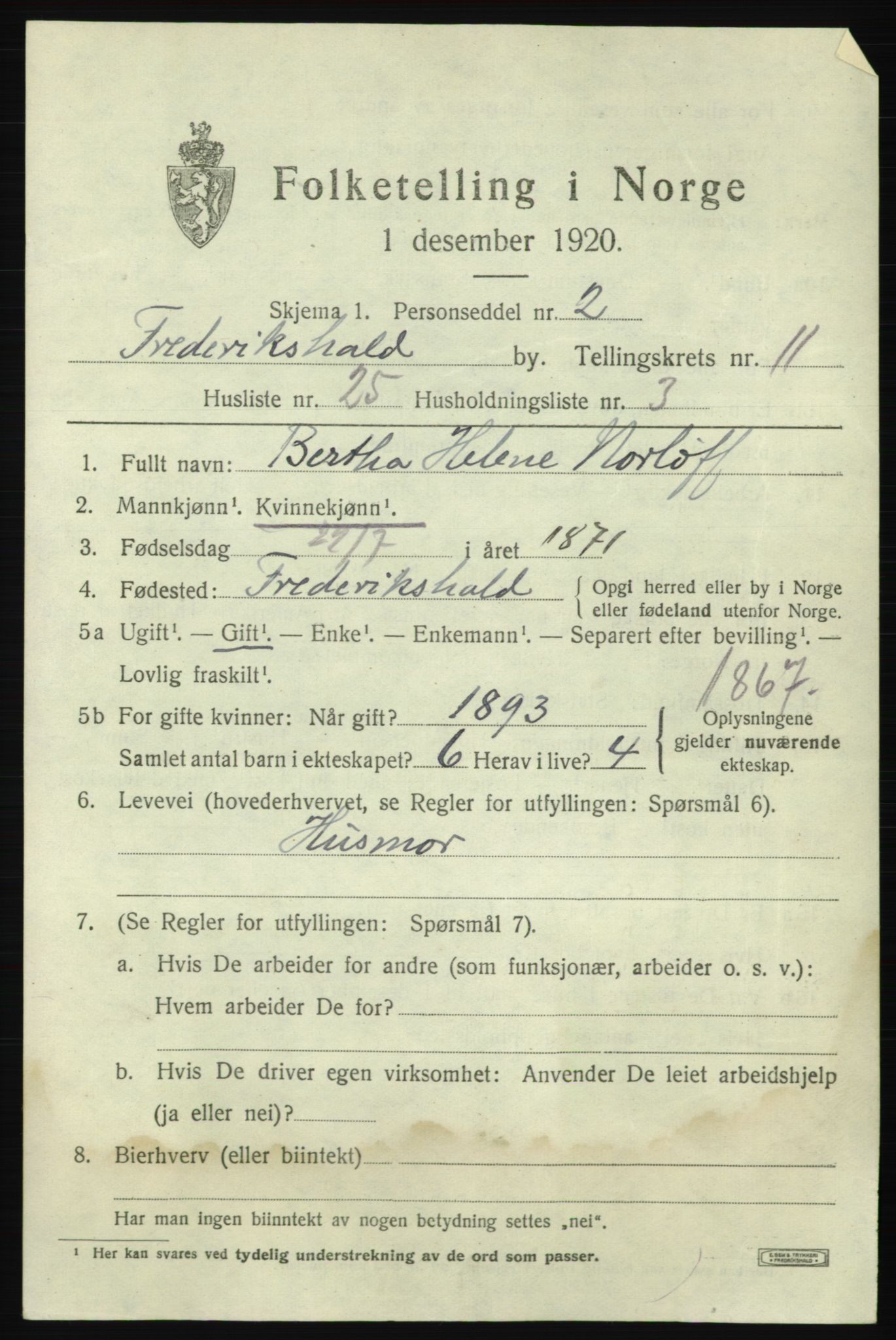 SAO, 1920 census for Fredrikshald, 1920, p. 19369