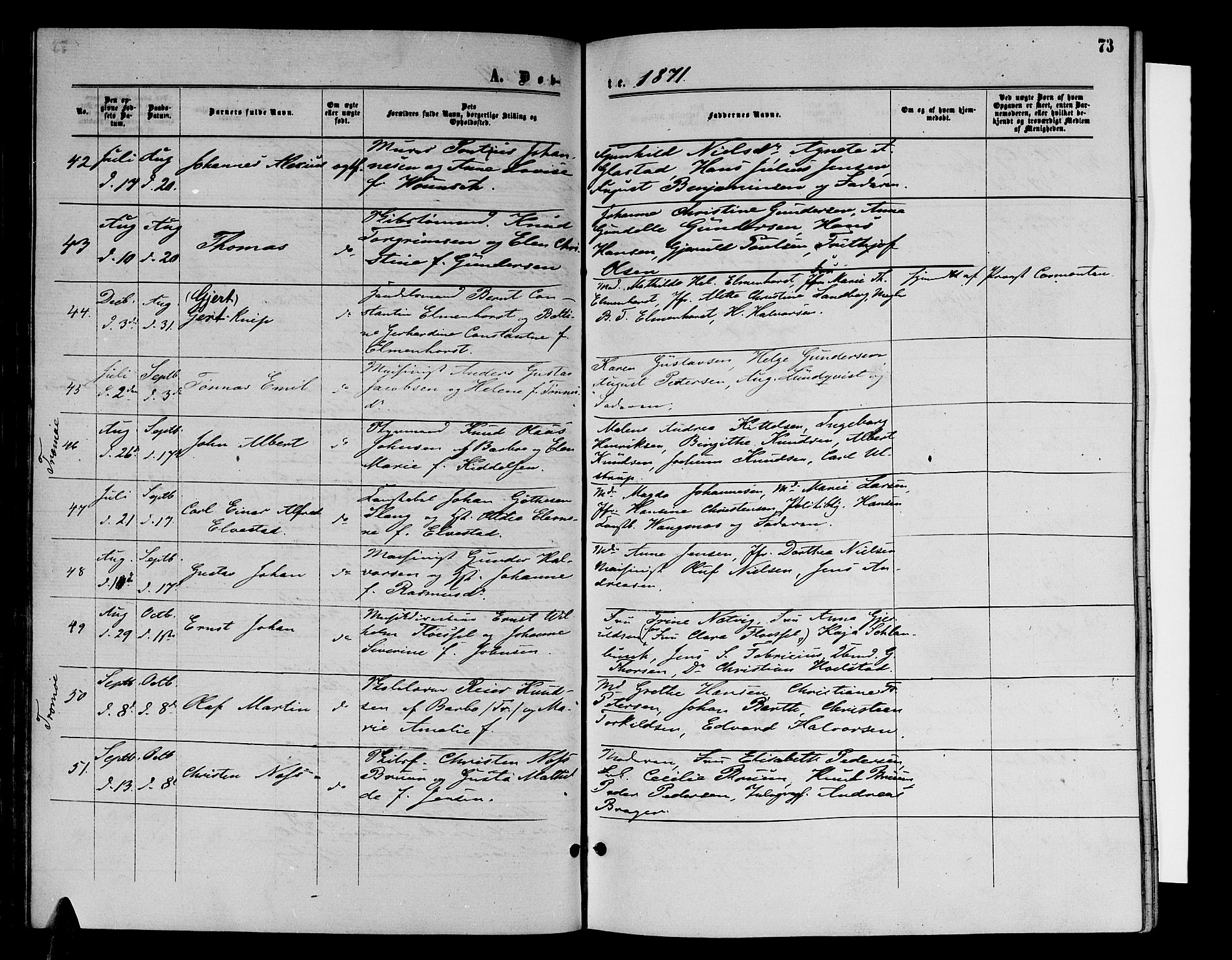 Arendal sokneprestkontor, Trefoldighet, SAK/1111-0040/F/Fb/L0004: Parish register (copy) no. B 4, 1861-1873, p. 73