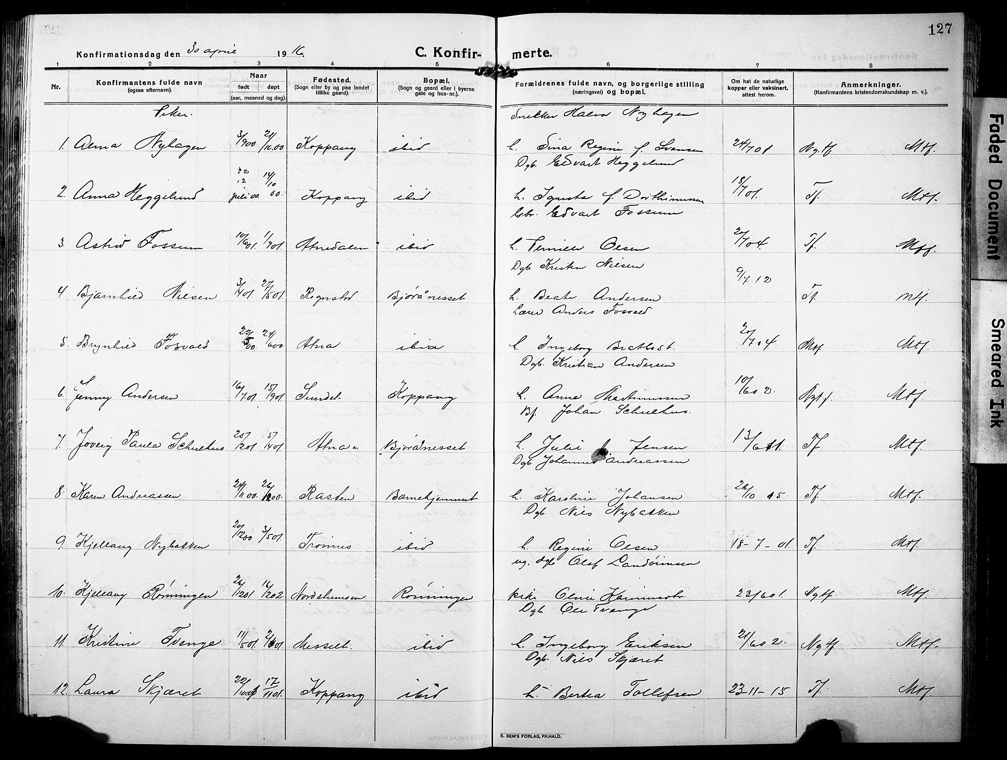 Stor-Elvdal prestekontor, SAH/PREST-052/H/Ha/Hab/L0005: Parish register (copy) no. 5, 1913-1932, p. 127