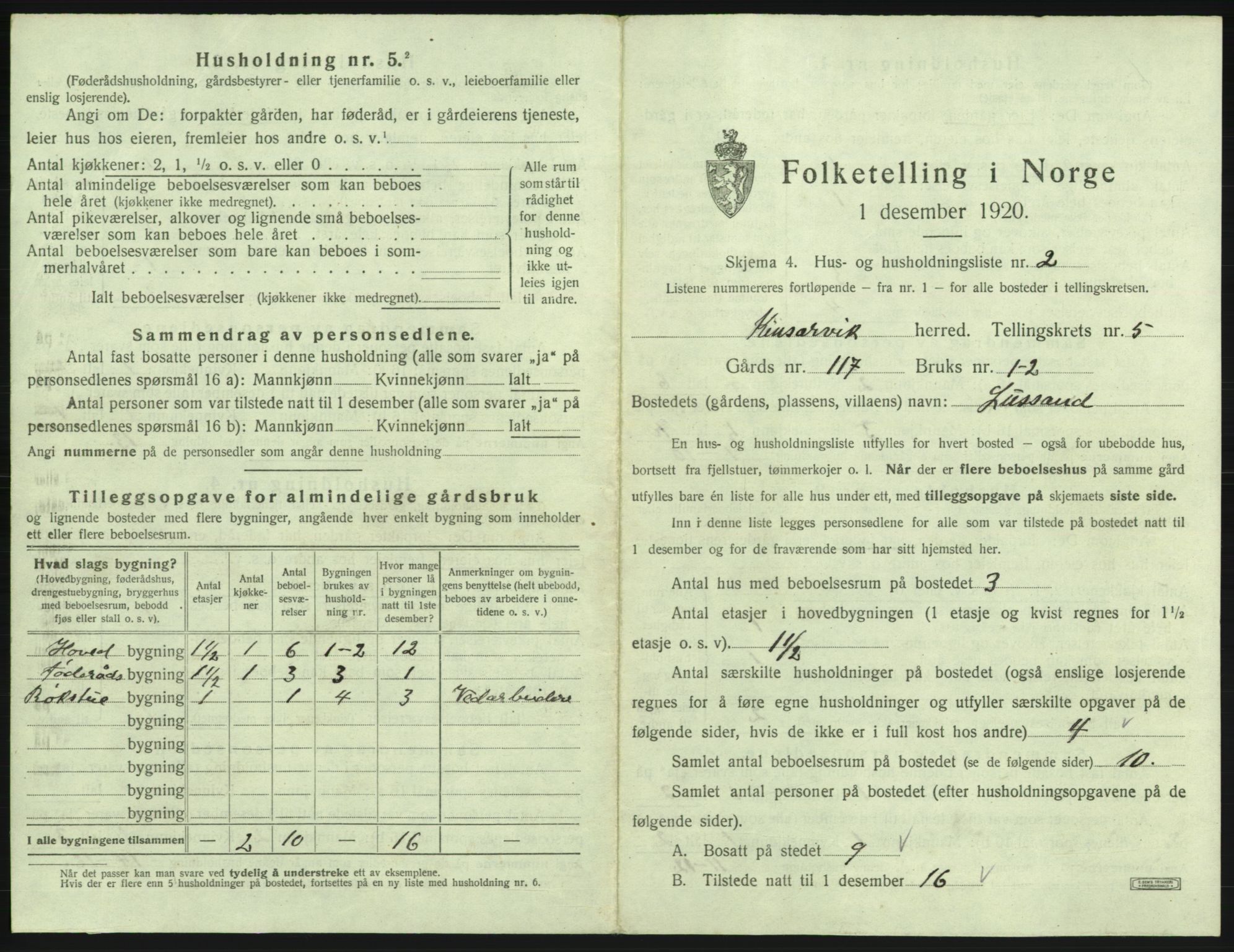 SAB, 1920 census for Kinsarvik, 1920, p. 351