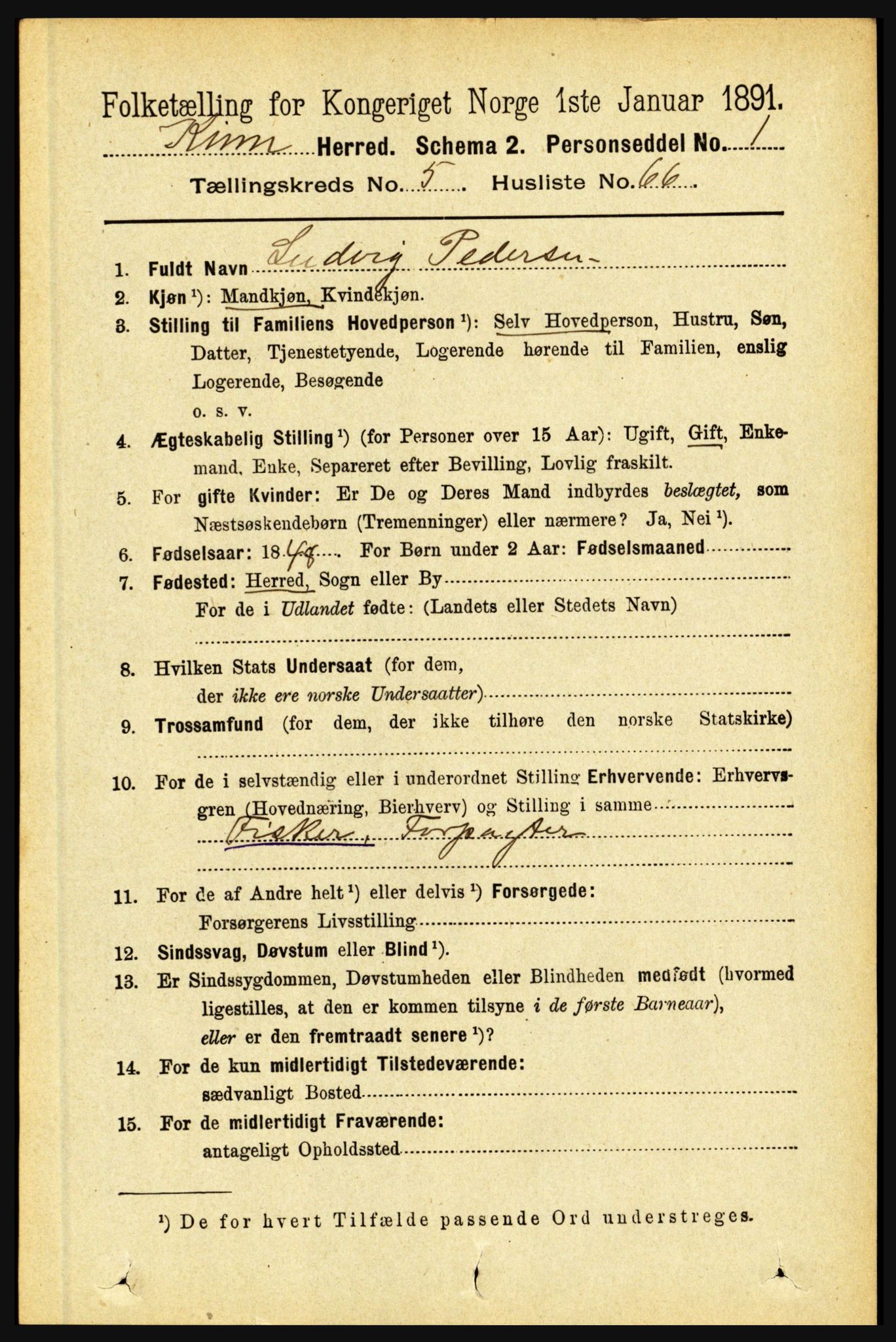 RA, 1891 census for 1437 Kinn, 1891, p. 2169