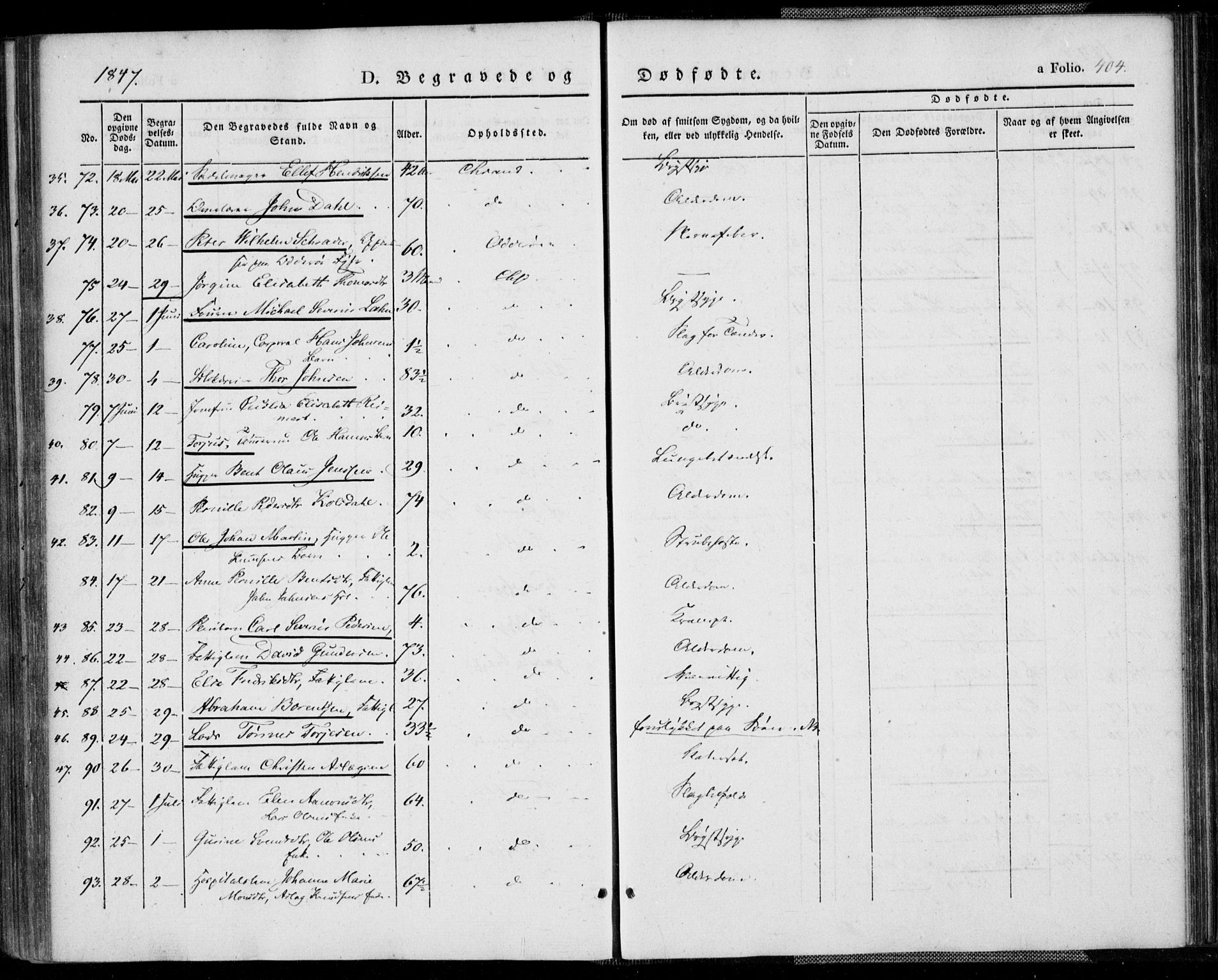 Kristiansand domprosti, SAK/1112-0006/F/Fa/L0013: Parish register (official) no. A 13, 1842-1851, p. 404
