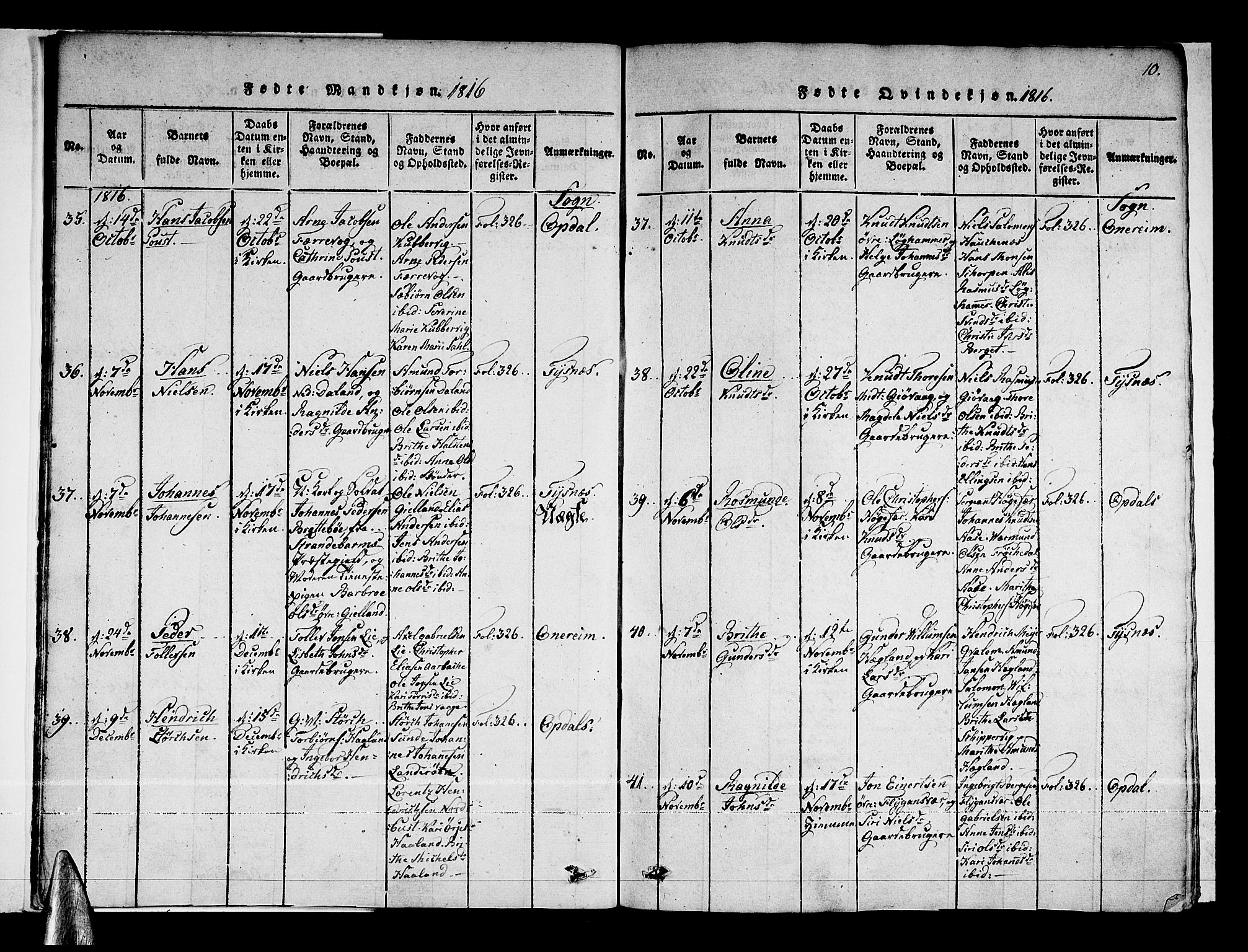 Tysnes sokneprestembete, AV/SAB-A-78601/H/Haa: Parish register (official) no. A 7, 1816-1826, p. 10