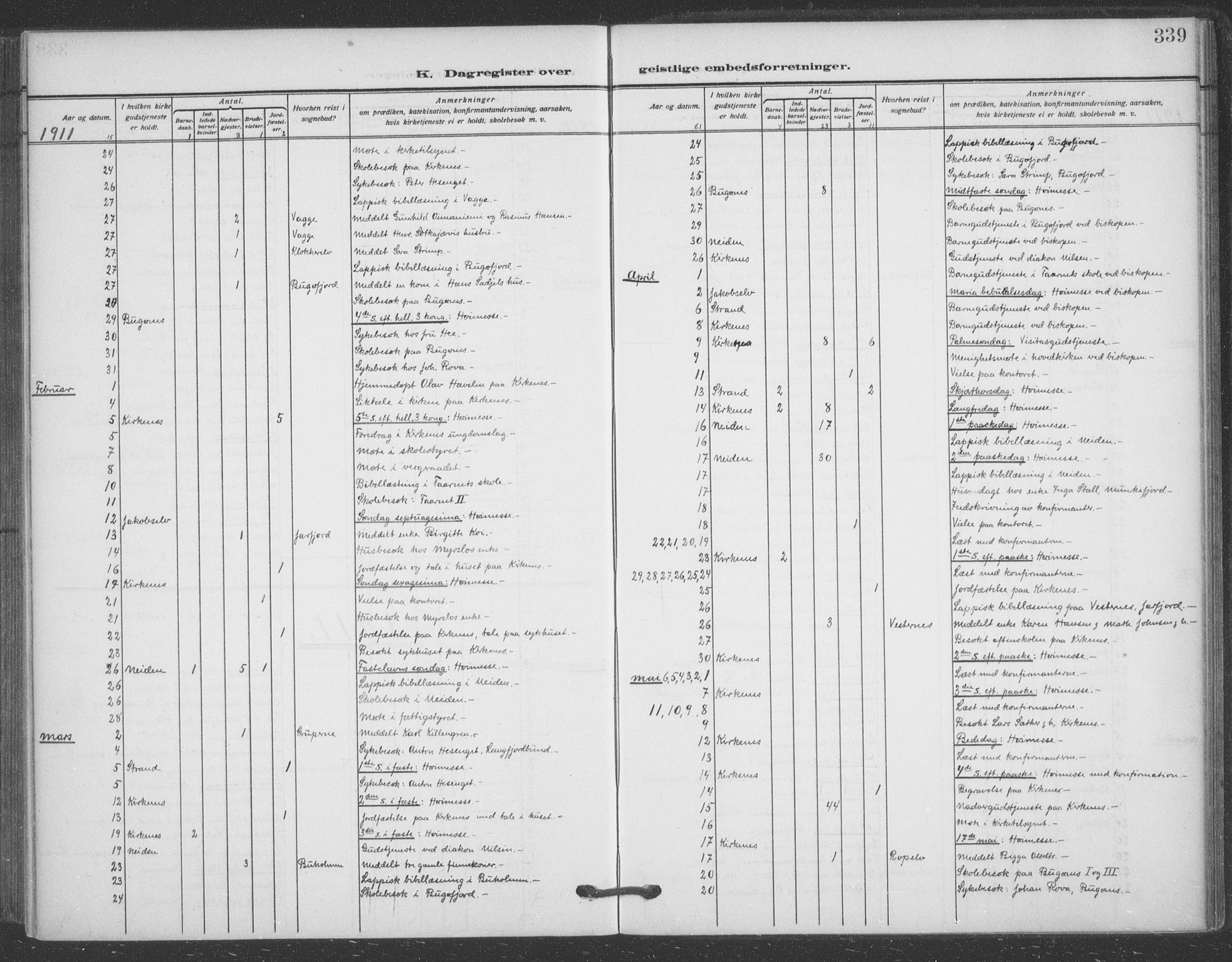 Sør-Varanger sokneprestkontor, AV/SATØ-S-1331/H/Ha/L0005kirke: Parish register (official) no. 5, 1909-1919, p. 339