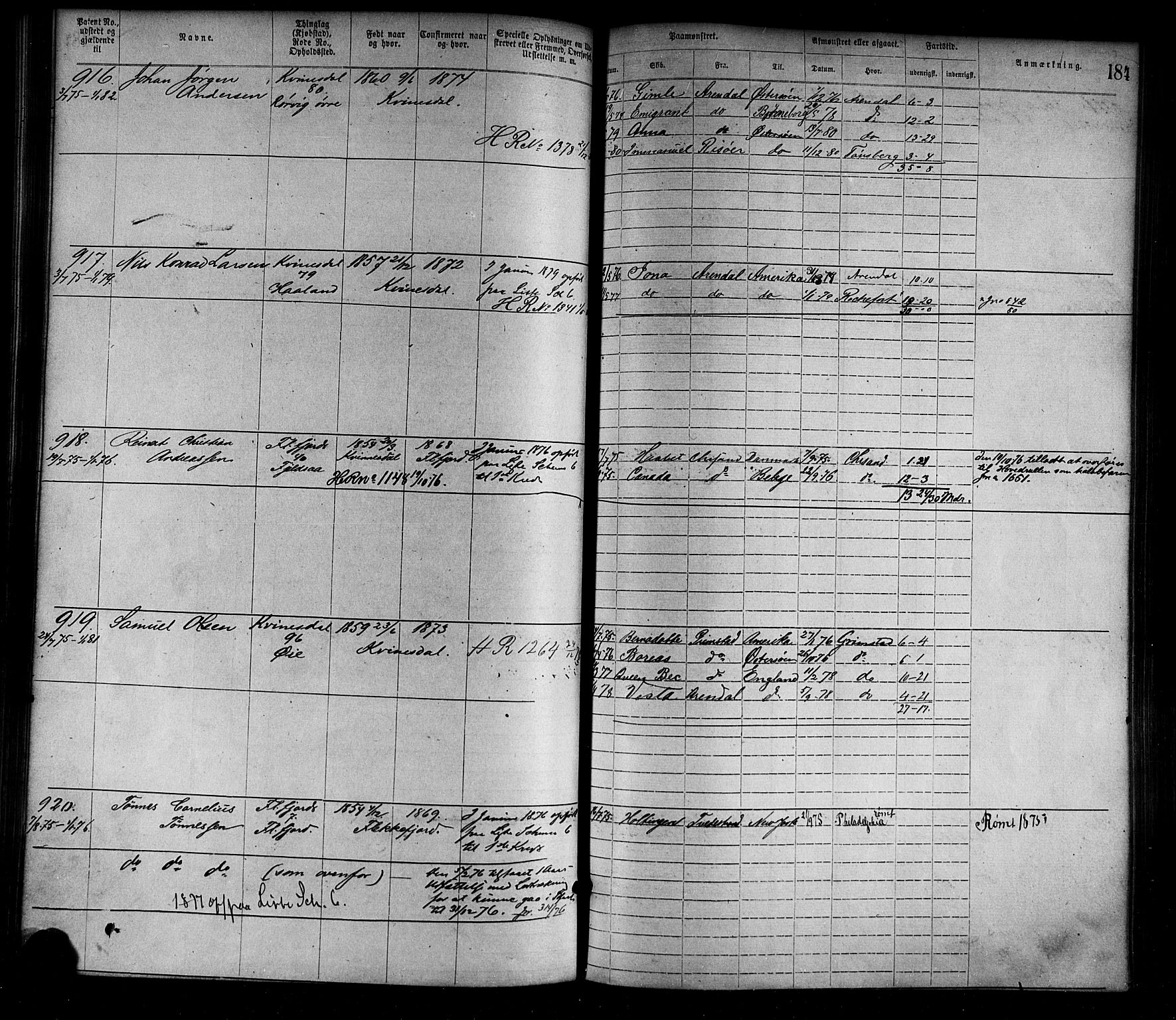 Flekkefjord mønstringskrets, AV/SAK-2031-0018/F/Fa/L0002: Annotasjonsrulle nr 1-1920 med register, N-2, 1870-1891, p. 209