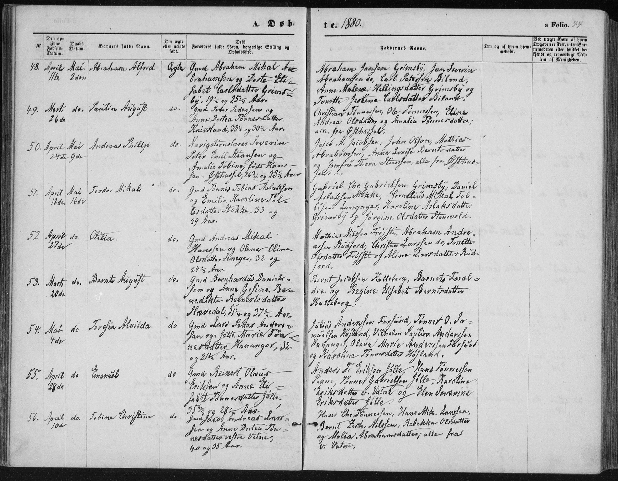 Lista sokneprestkontor, AV/SAK-1111-0027/F/Fb/L0004: Parish register (copy) no. B 4, 1877-1891, p. 44