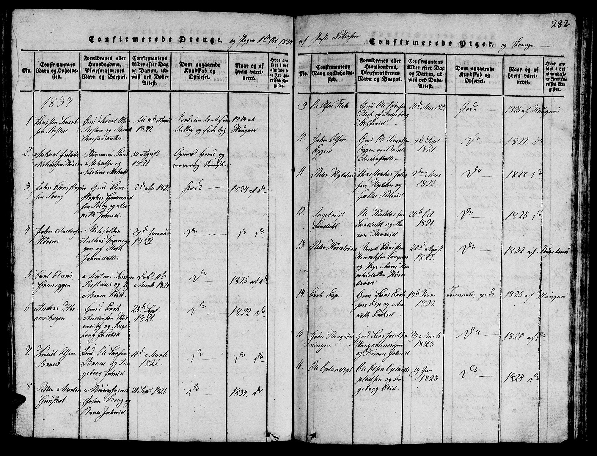Ministerialprotokoller, klokkerbøker og fødselsregistre - Sør-Trøndelag, SAT/A-1456/612/L0385: Parish register (copy) no. 612C01, 1816-1845, p. 282