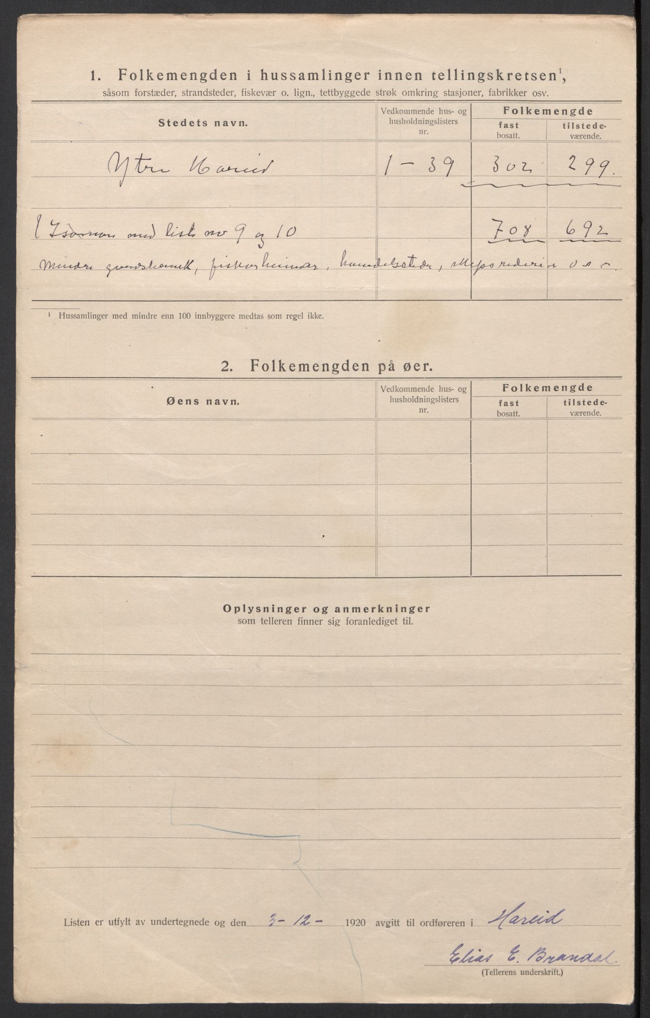 SAT, 1920 census for Hareid, 1920, p. 50