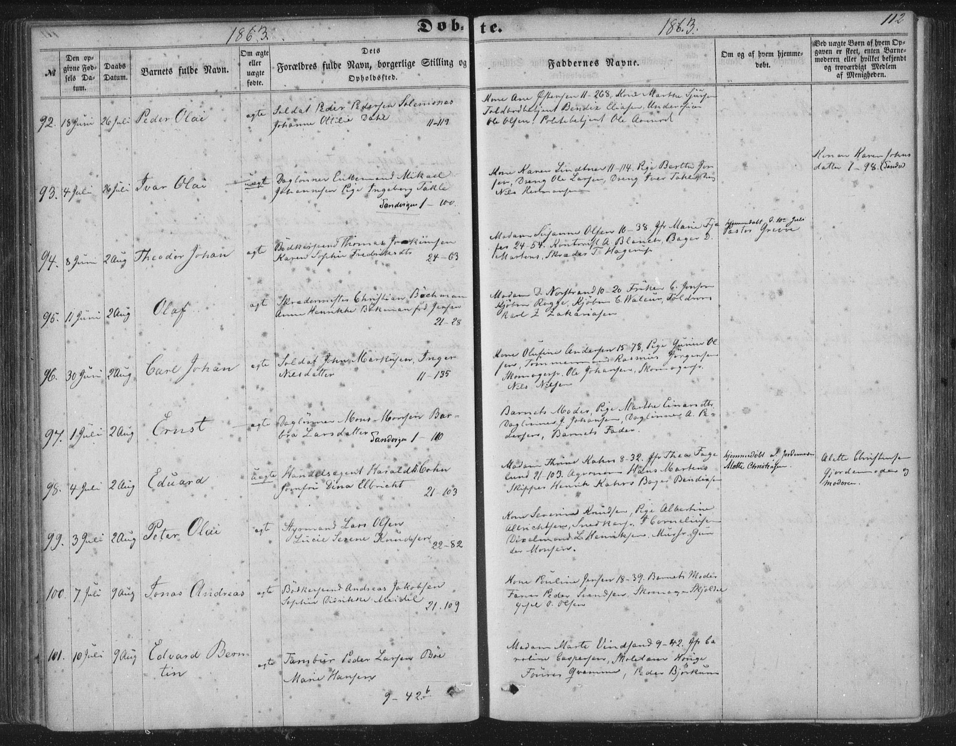 Korskirken sokneprestembete, SAB/A-76101/H/Haa/L0018: Parish register (official) no. B 4, 1857-1866, p. 112