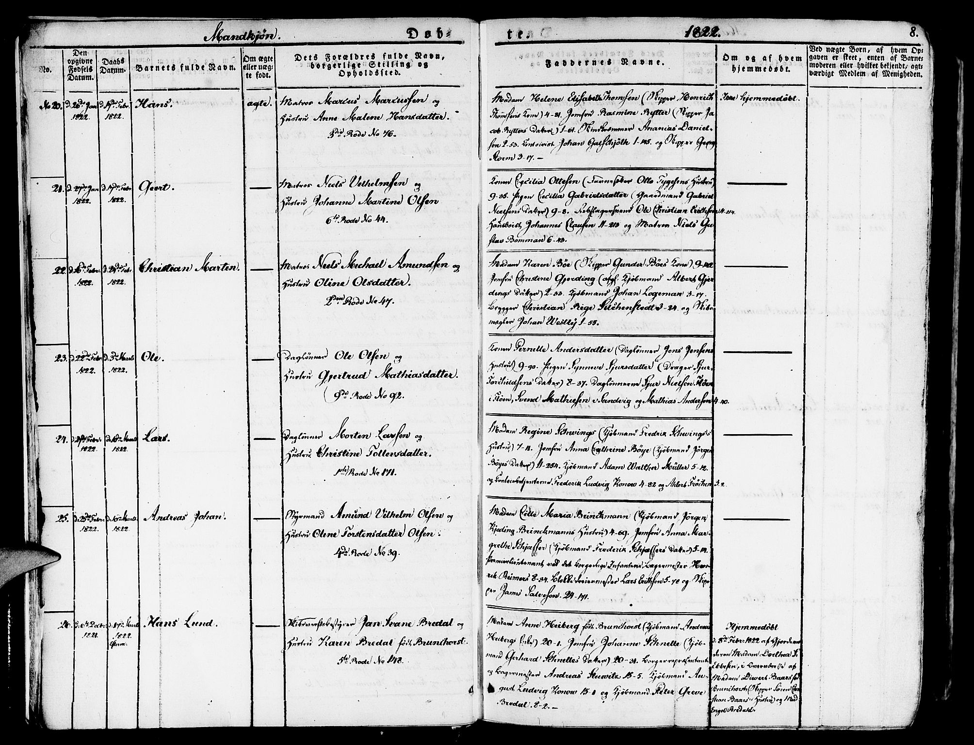 Nykirken Sokneprestembete, AV/SAB-A-77101/H/Haa/L0012: Parish register (official) no. A 12, 1821-1844, p. 8