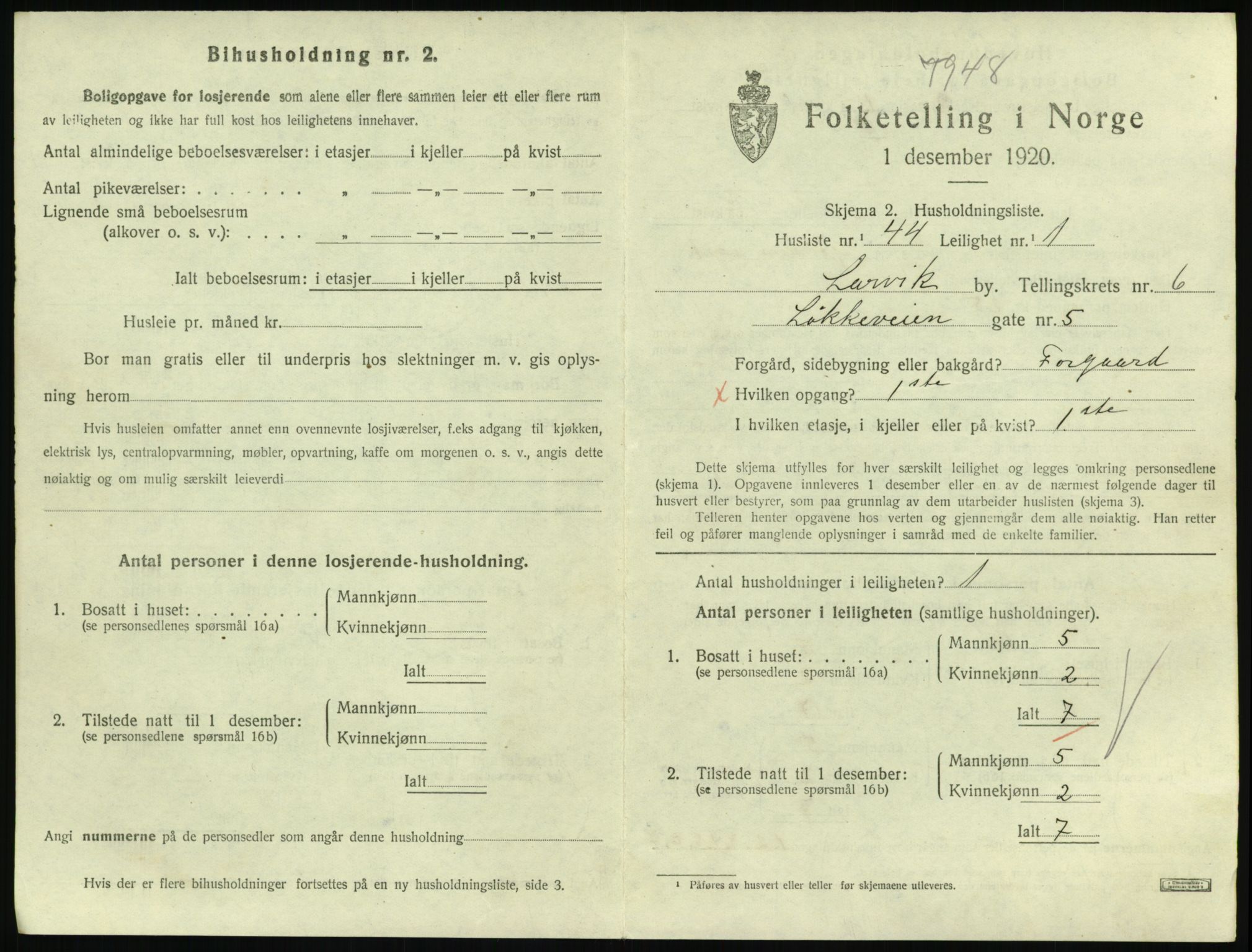 SAKO, 1920 census for Larvik, 1920, p. 5548