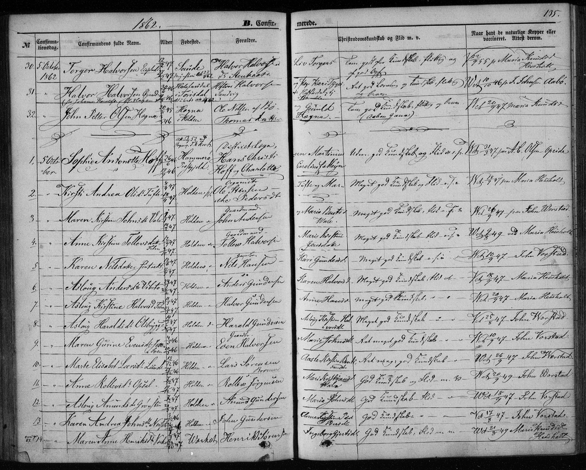 Holla kirkebøker, SAKO/A-272/F/Fa/L0006: Parish register (official) no. 6, 1861-1869, p. 135