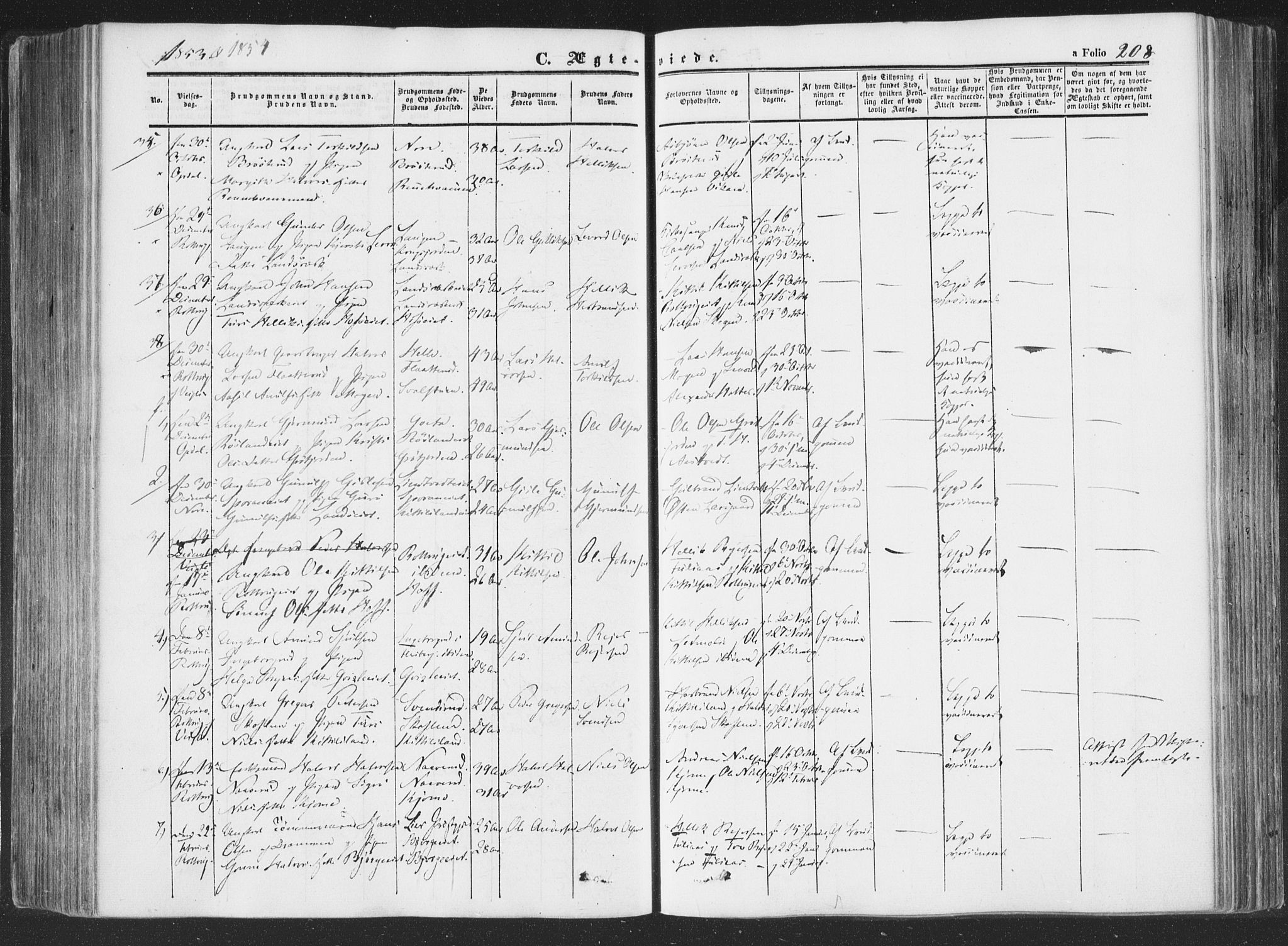 Rollag kirkebøker, SAKO/A-240/F/Fa/L0008: Parish register (official) no. I 8, 1847-1860, p. 208