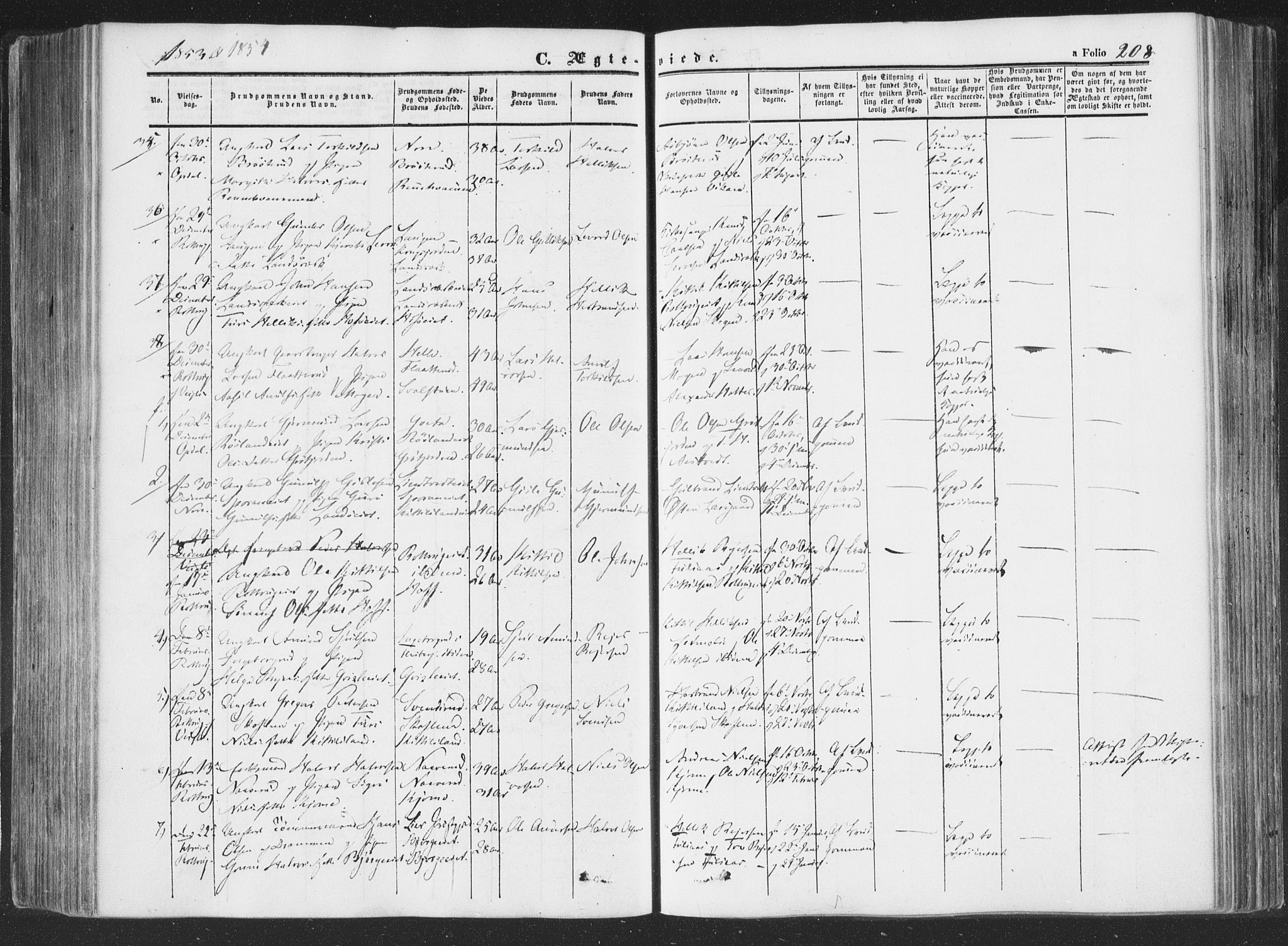 Rollag kirkebøker, AV/SAKO-A-240/F/Fa/L0008: Parish register (official) no. I 8, 1847-1860, p. 208