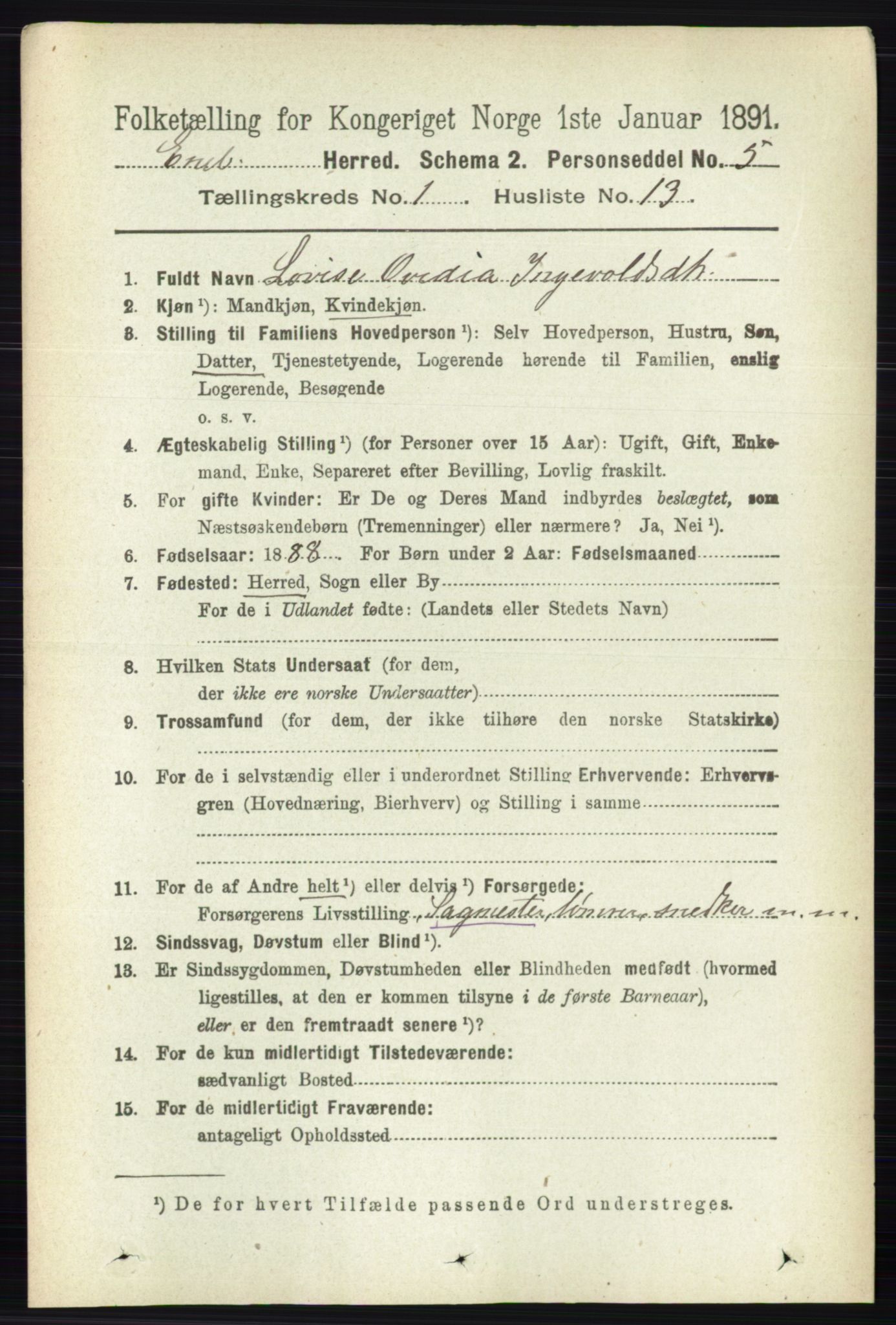 RA, 1891 census for 0229 Enebakk, 1891, p. 197